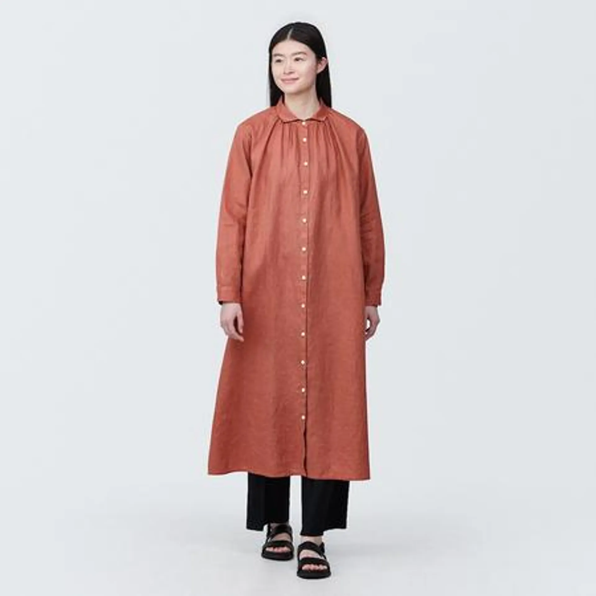 Washed Linen Long Sleeve Dress