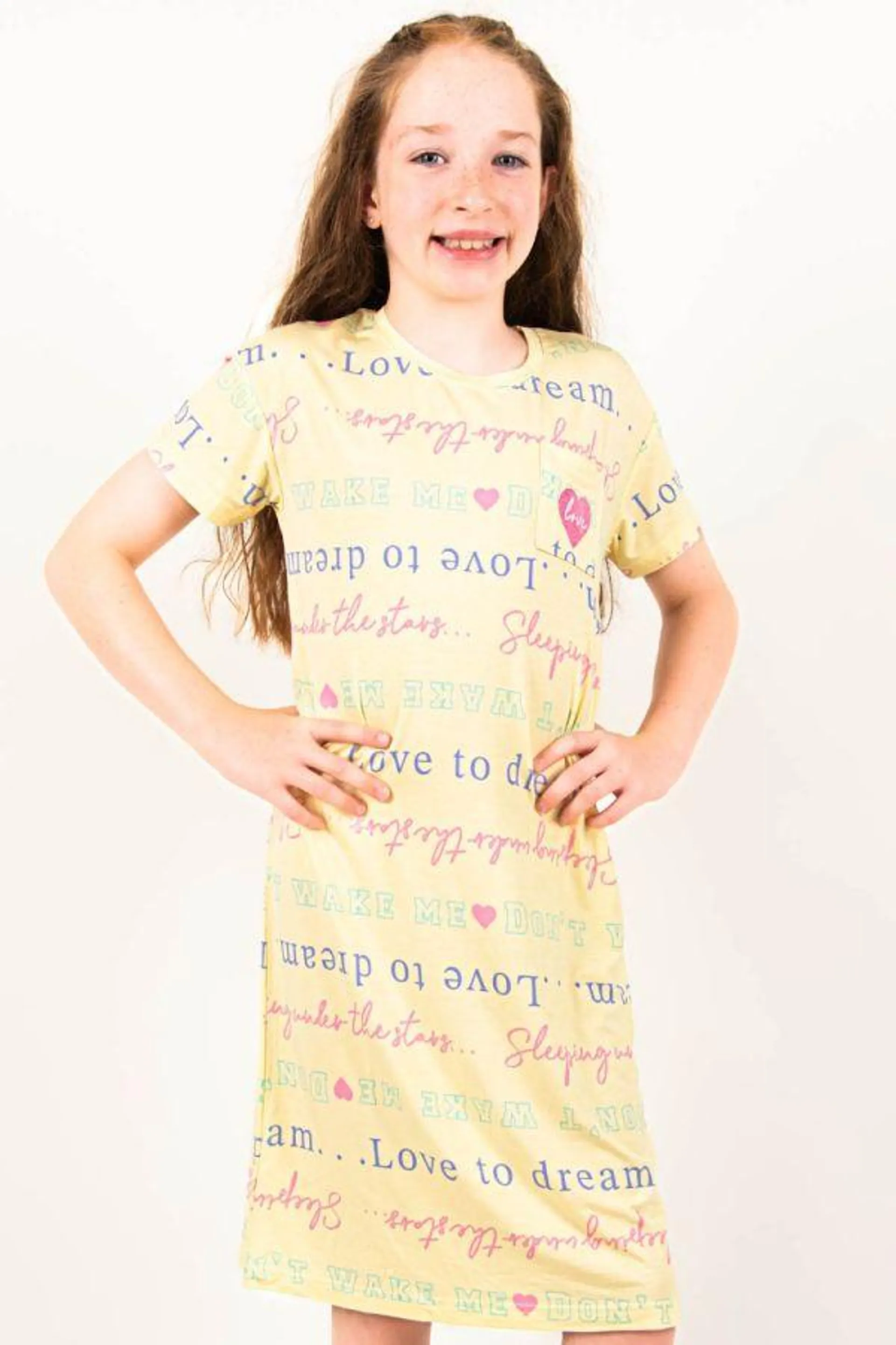 Girls Lemon Writing Love Pocket Nightdress