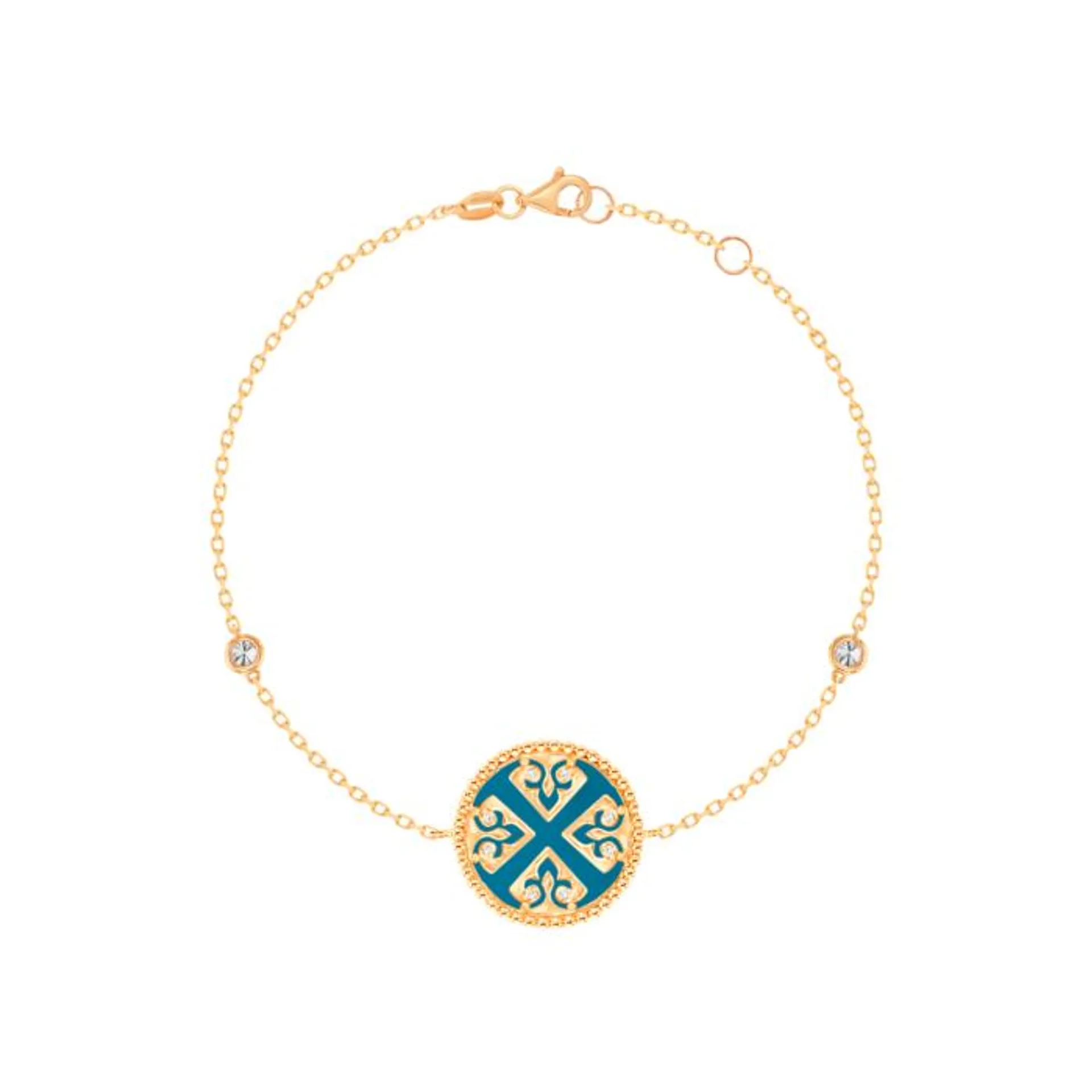 Lace Single Medallion Bracelet in 18K Rose Gold With Turquoise And Diamonds