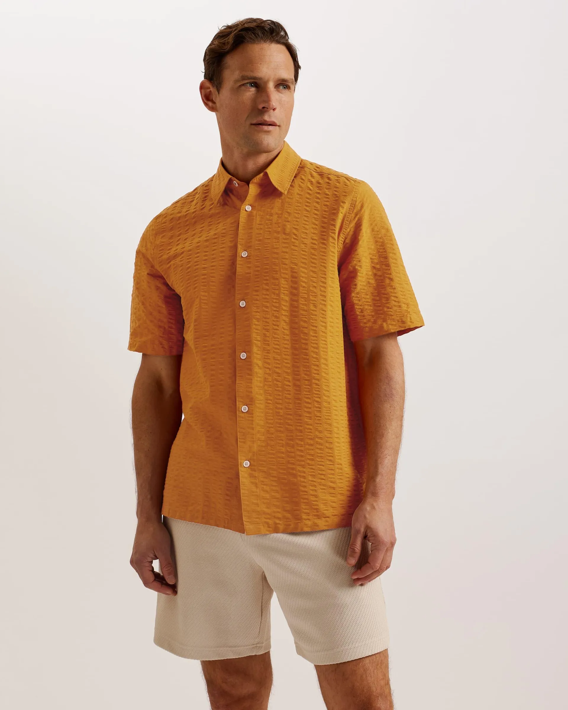 Verdon Seersucker Stripe Cotton Shirt Dk-Orange