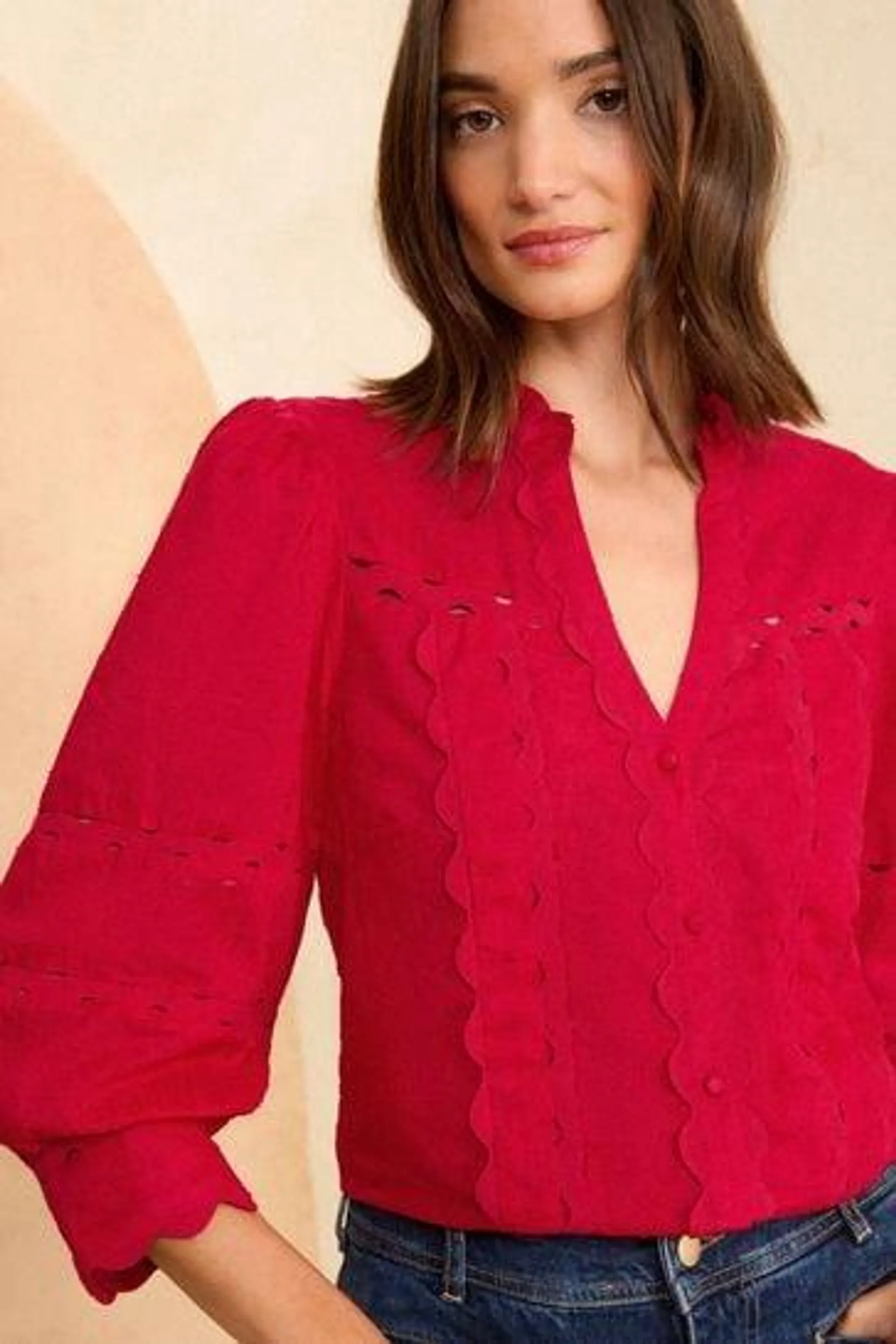 Love & Roses V Neck Ric Rac Trim Shirt