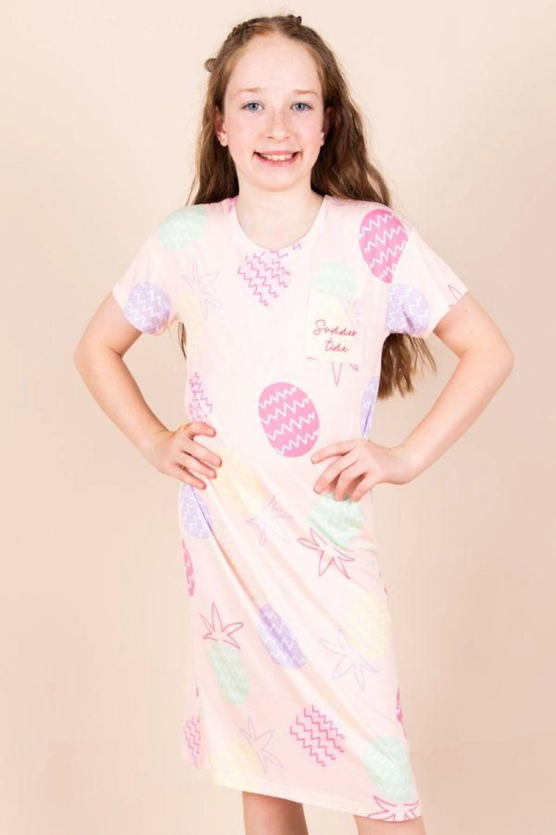 Girls Peach Pineapple Print Nightdress