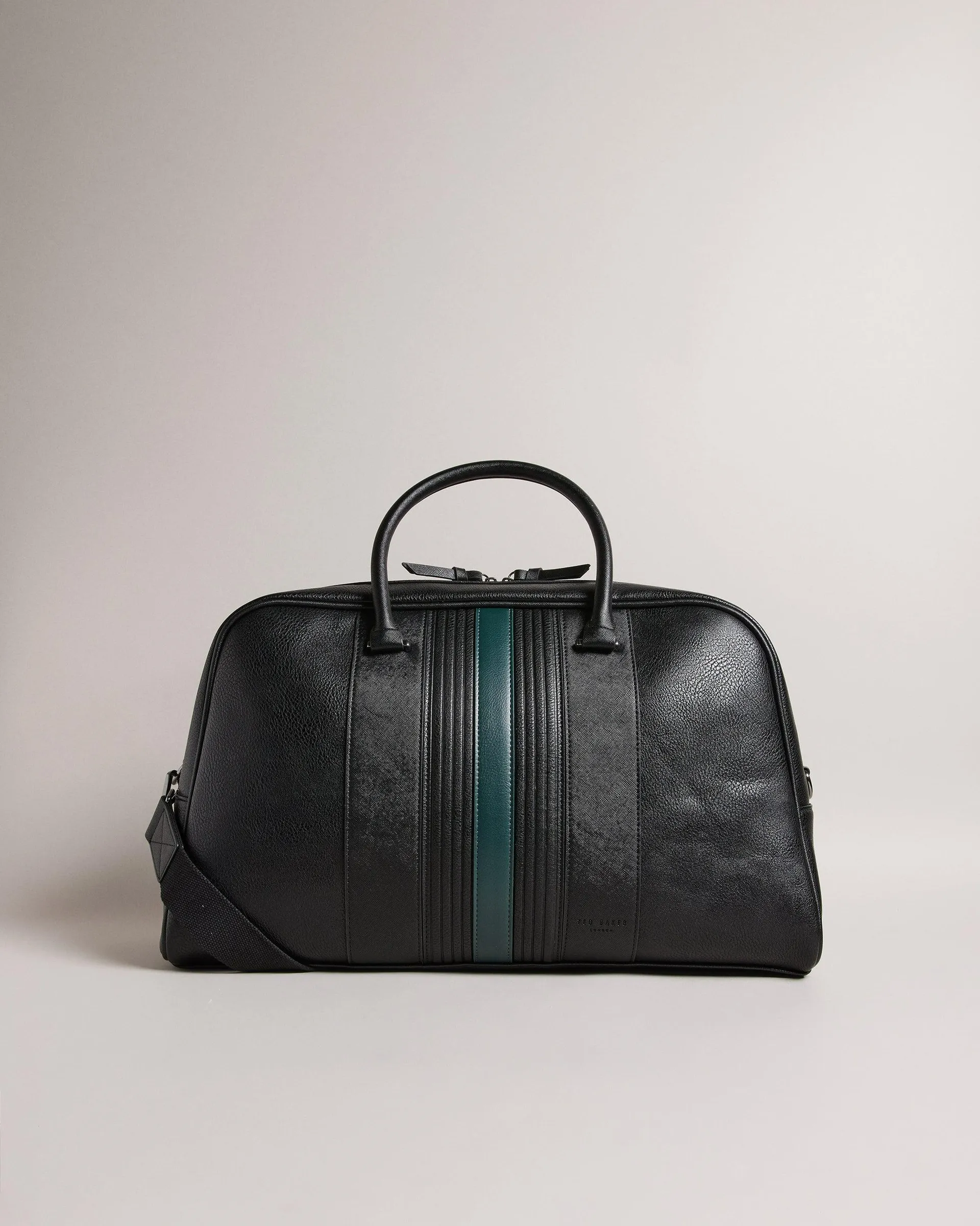 Evian Striped Faux Leather Bowler Bag Black