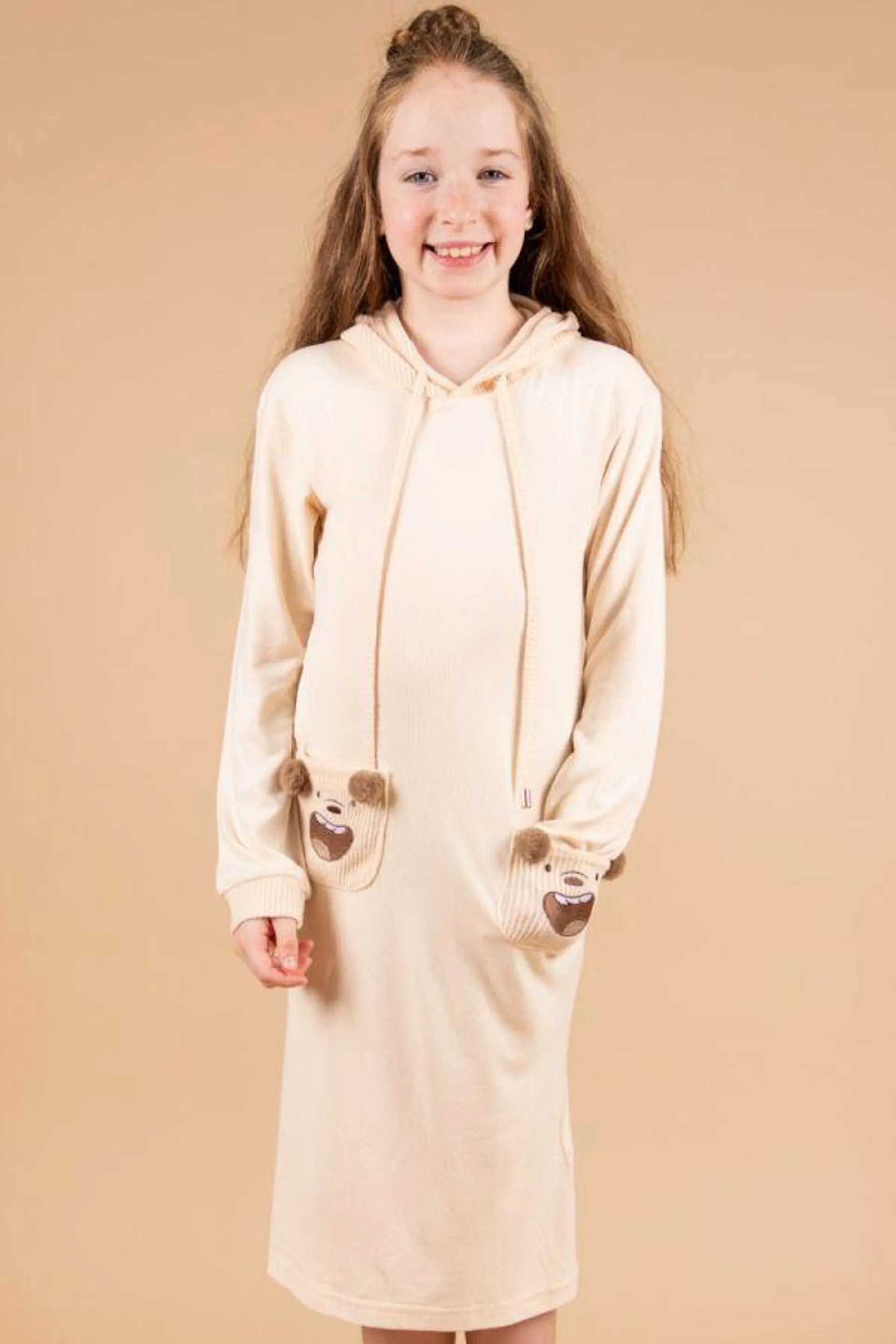 Girls Beige We Bare Bears Hooded Nightdress