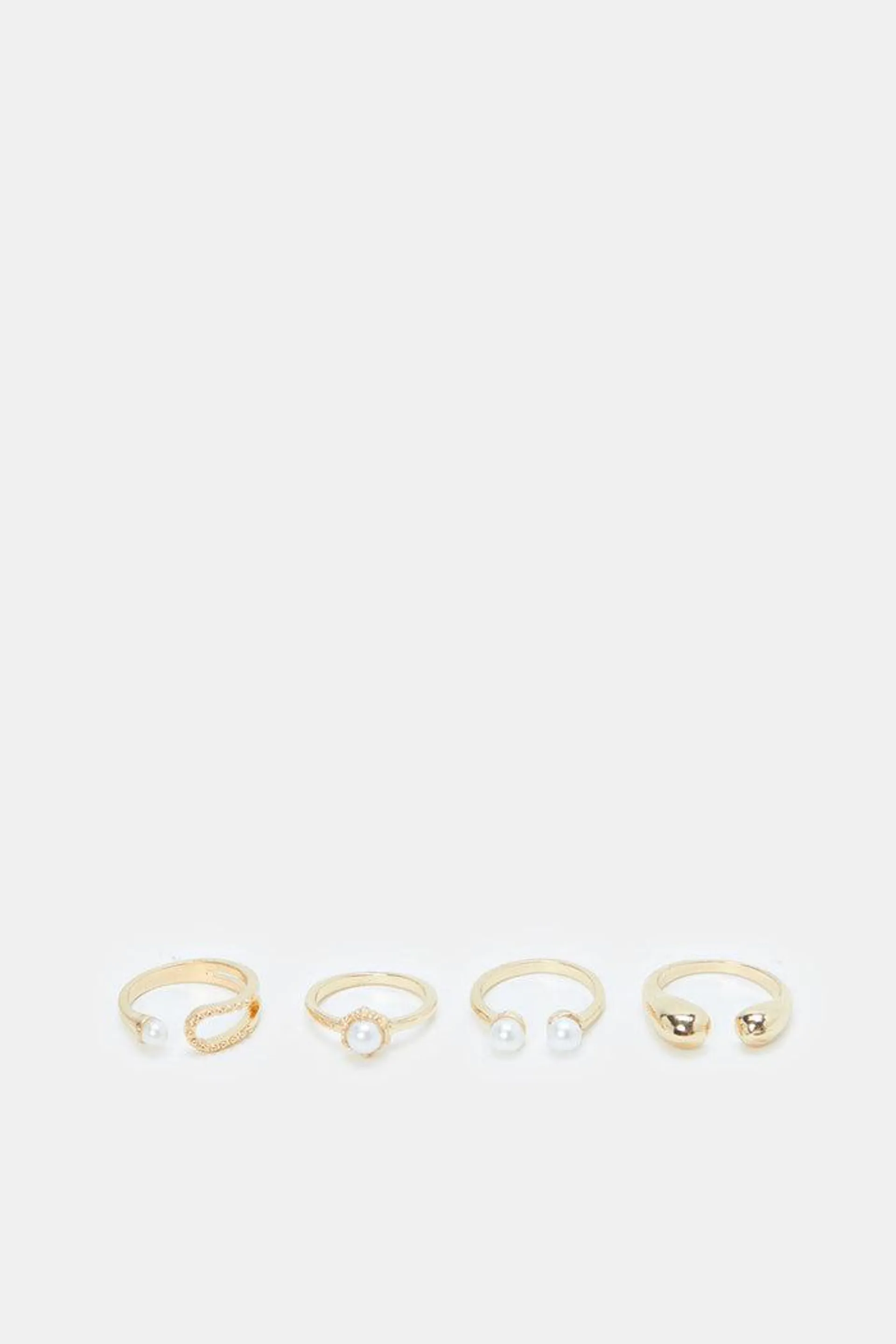 Women Gold Embellished Rings (Pack of 4)