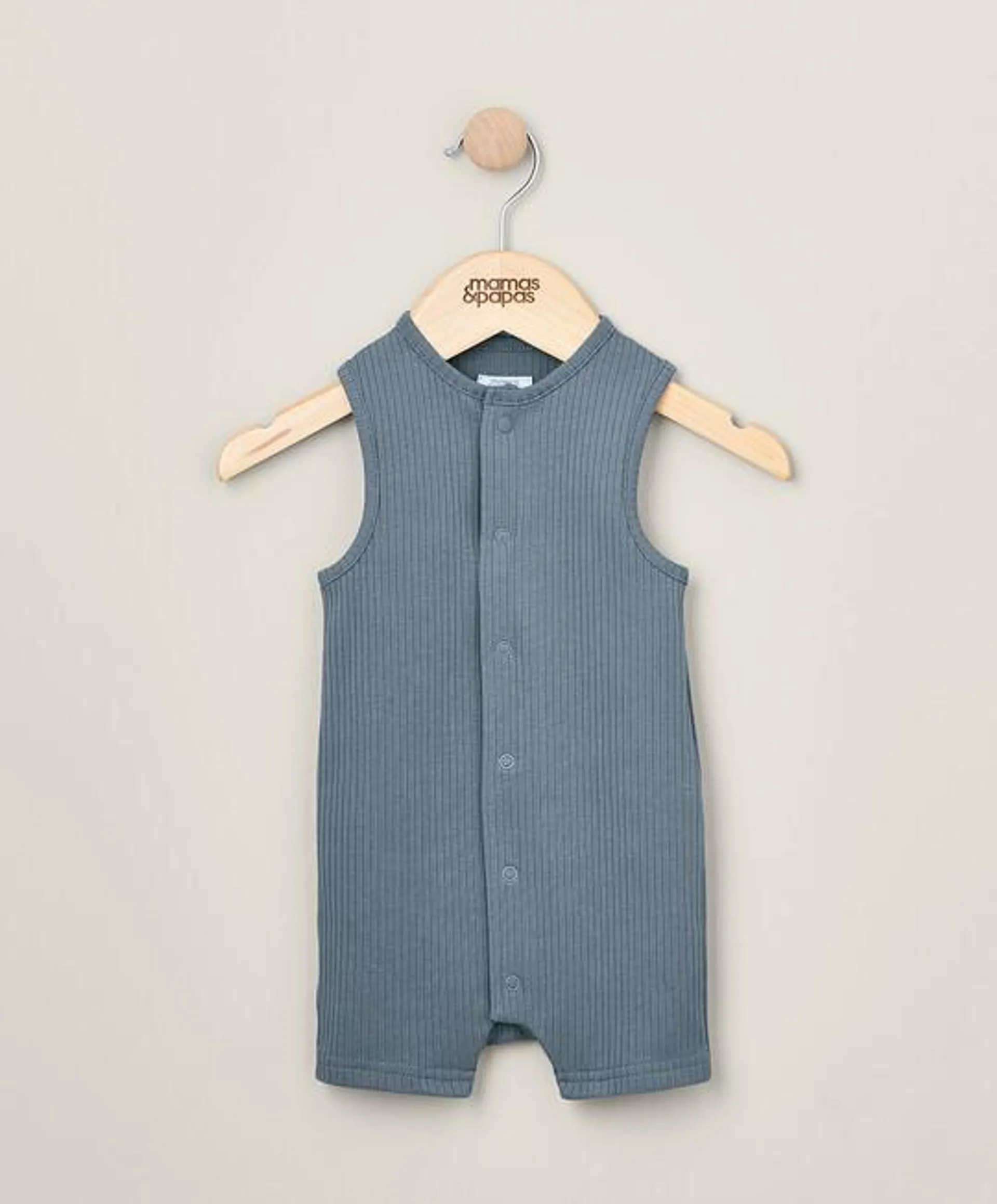 Ribbed Sleeveless Romper - Blue