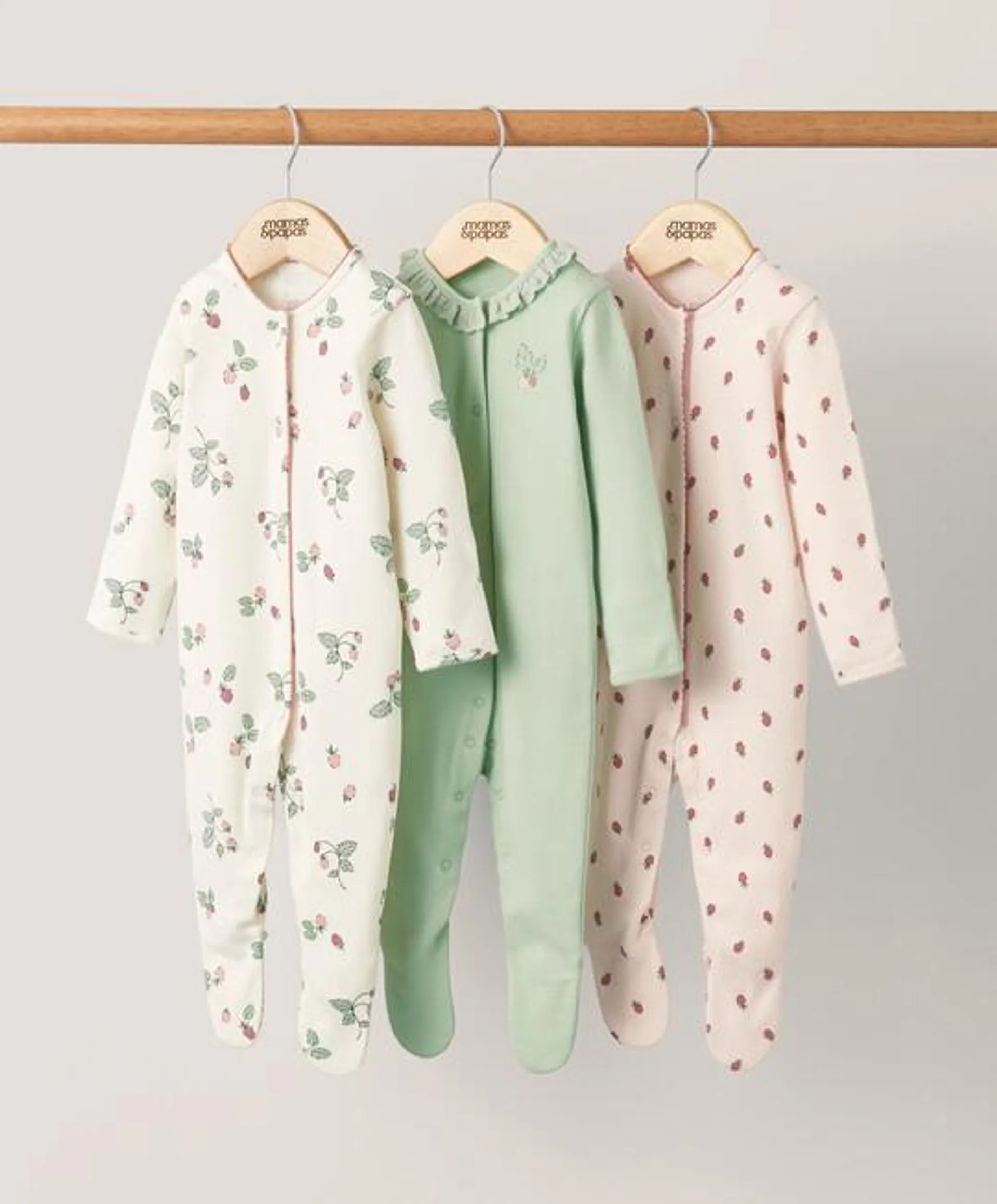 Strawberry Sleepsuits (Set of 3) - Pink