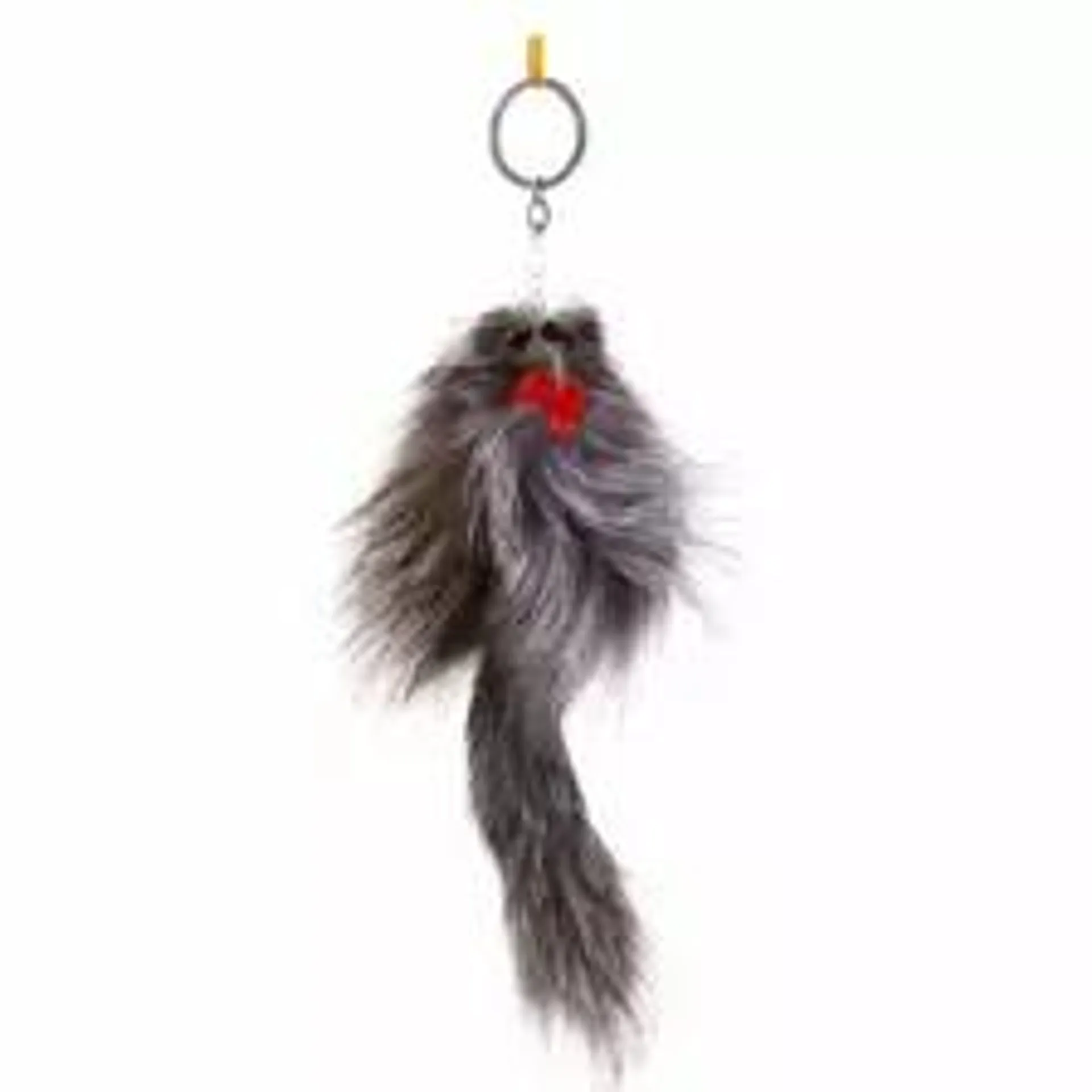 Soft Doll Keychain, Rodent Shape with Soft Fur and Red Ribbon Keychain, Key Chains for Bags and Keys- Grey and White Fur