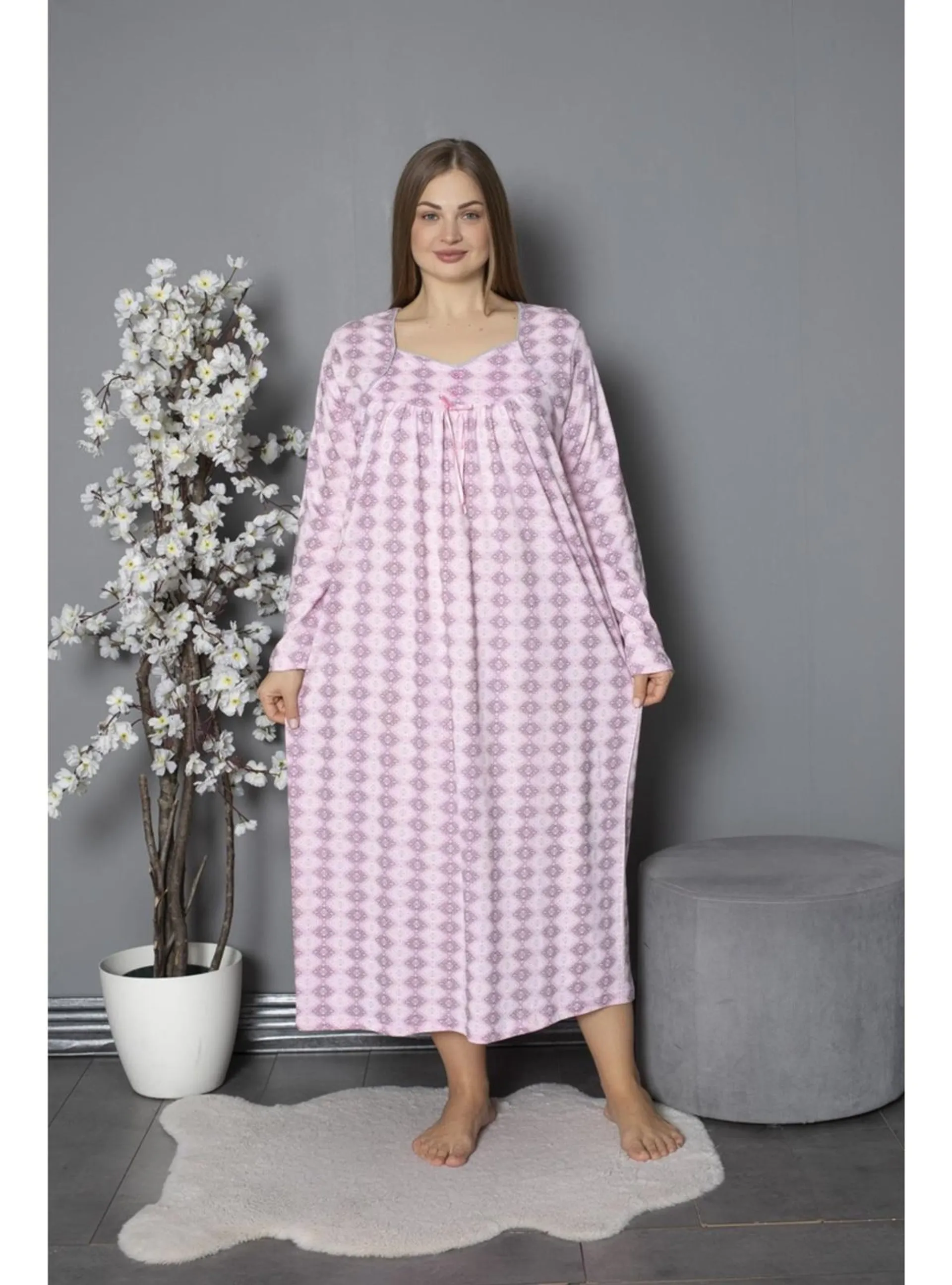 Pink - Multi - Button Collar - Nightdress