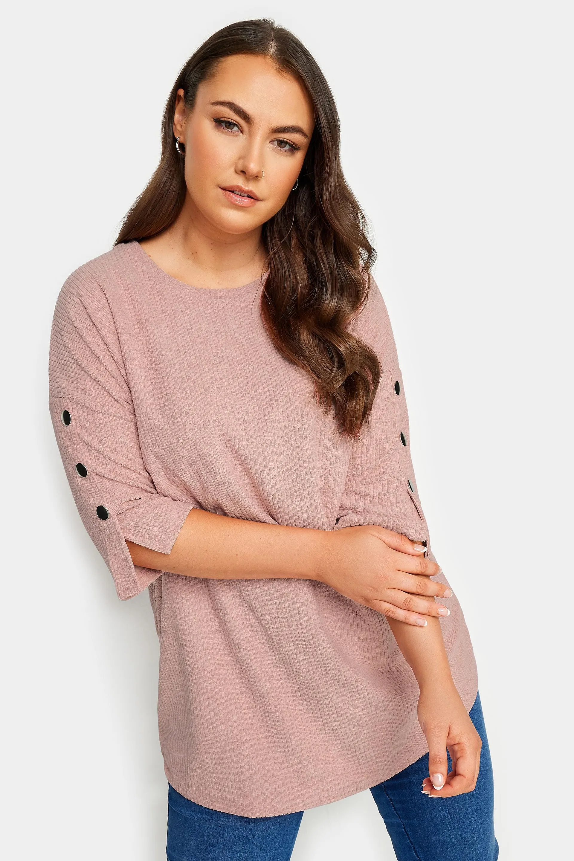 YOURS Curve Blush Pink Soft Touch Button Top