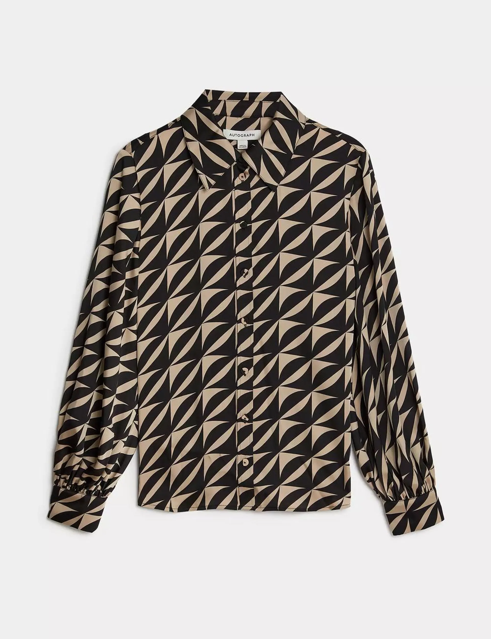 Satin Printed Blouson Sleeve Shirt