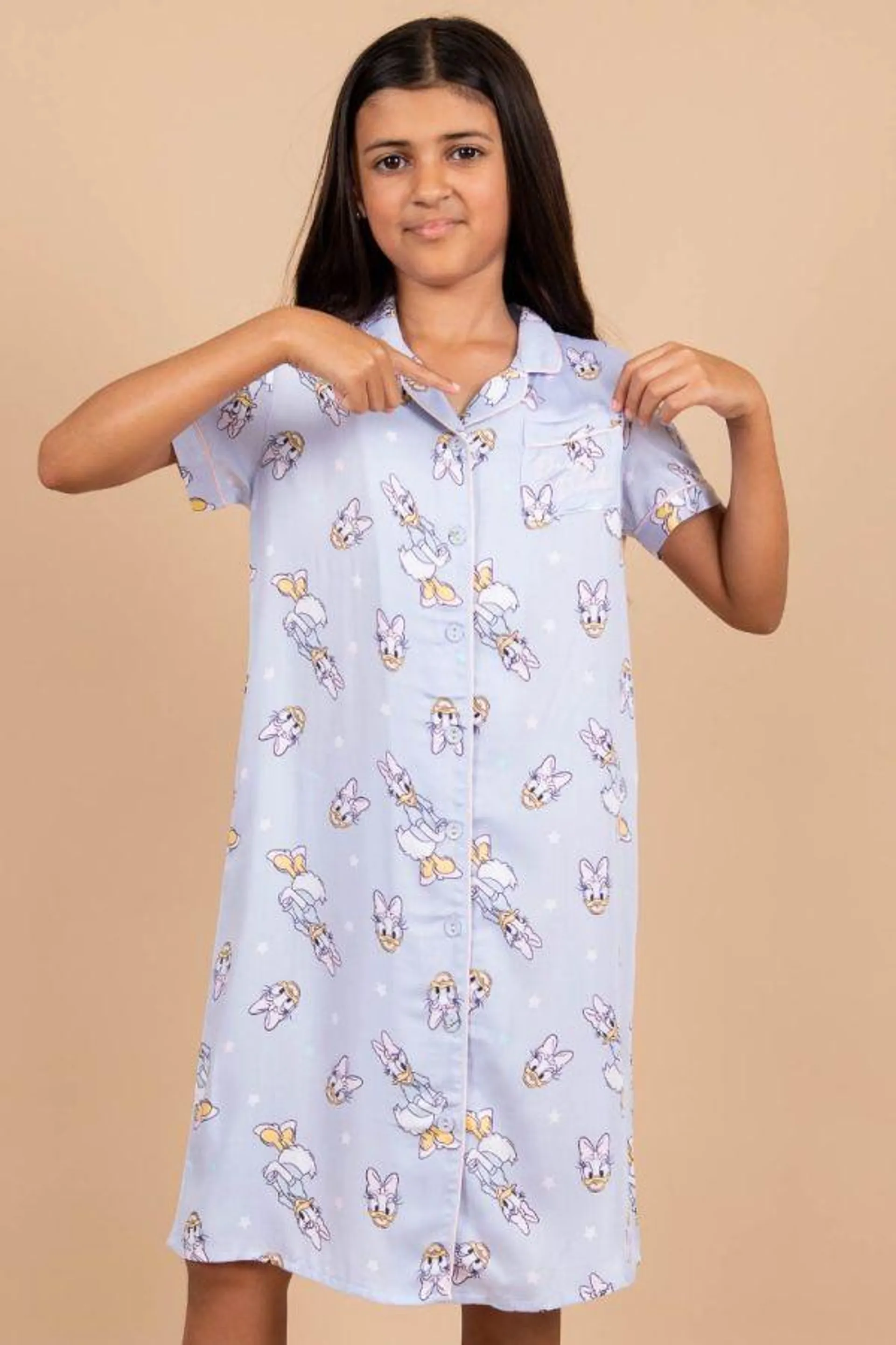 Girls Blue Daisy Duck Button Through Nightshirt