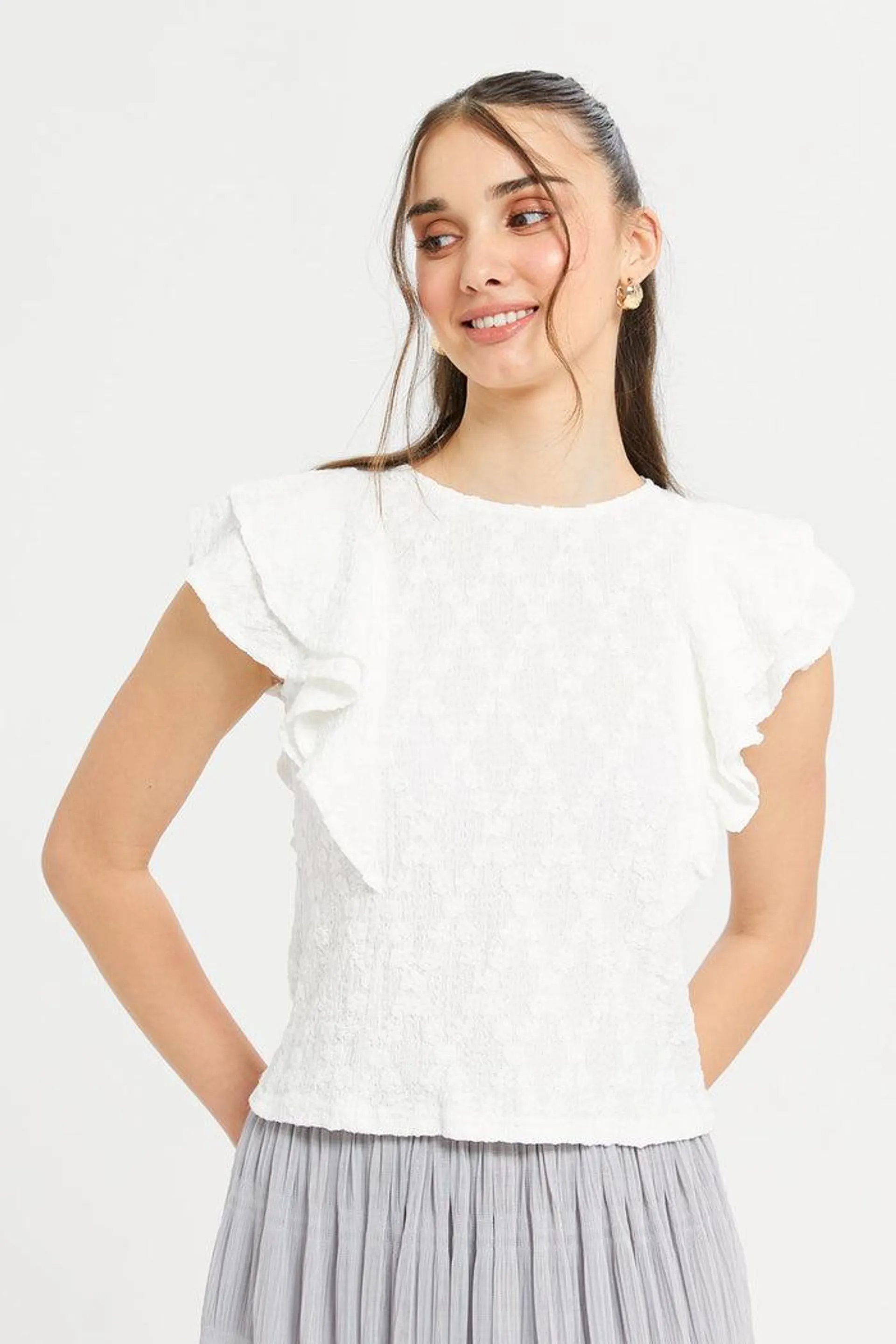 Women Cream Jacquard Top