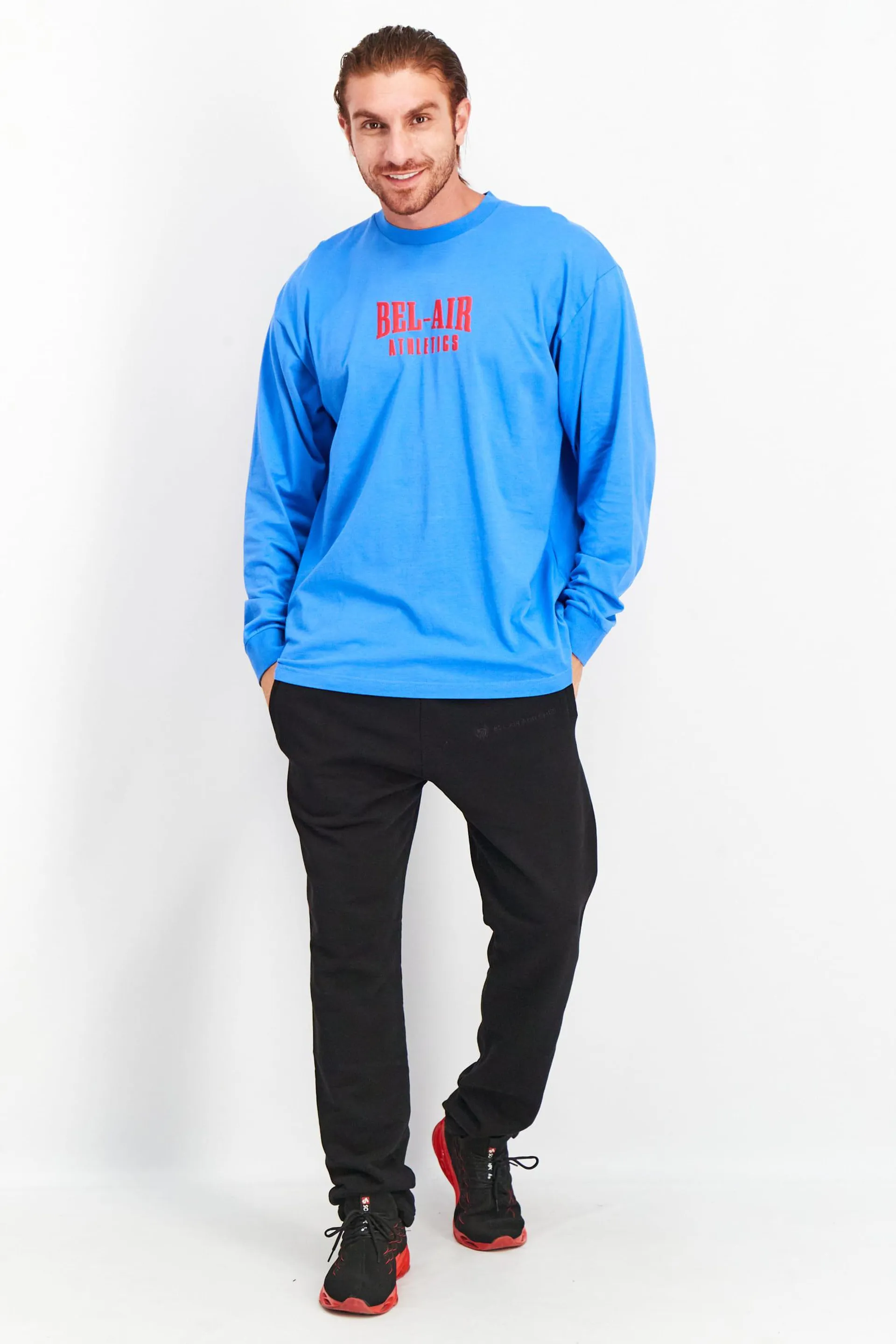 Men Sports Fit Long Sleeve Outdoor T-Shirt, Blue And Red