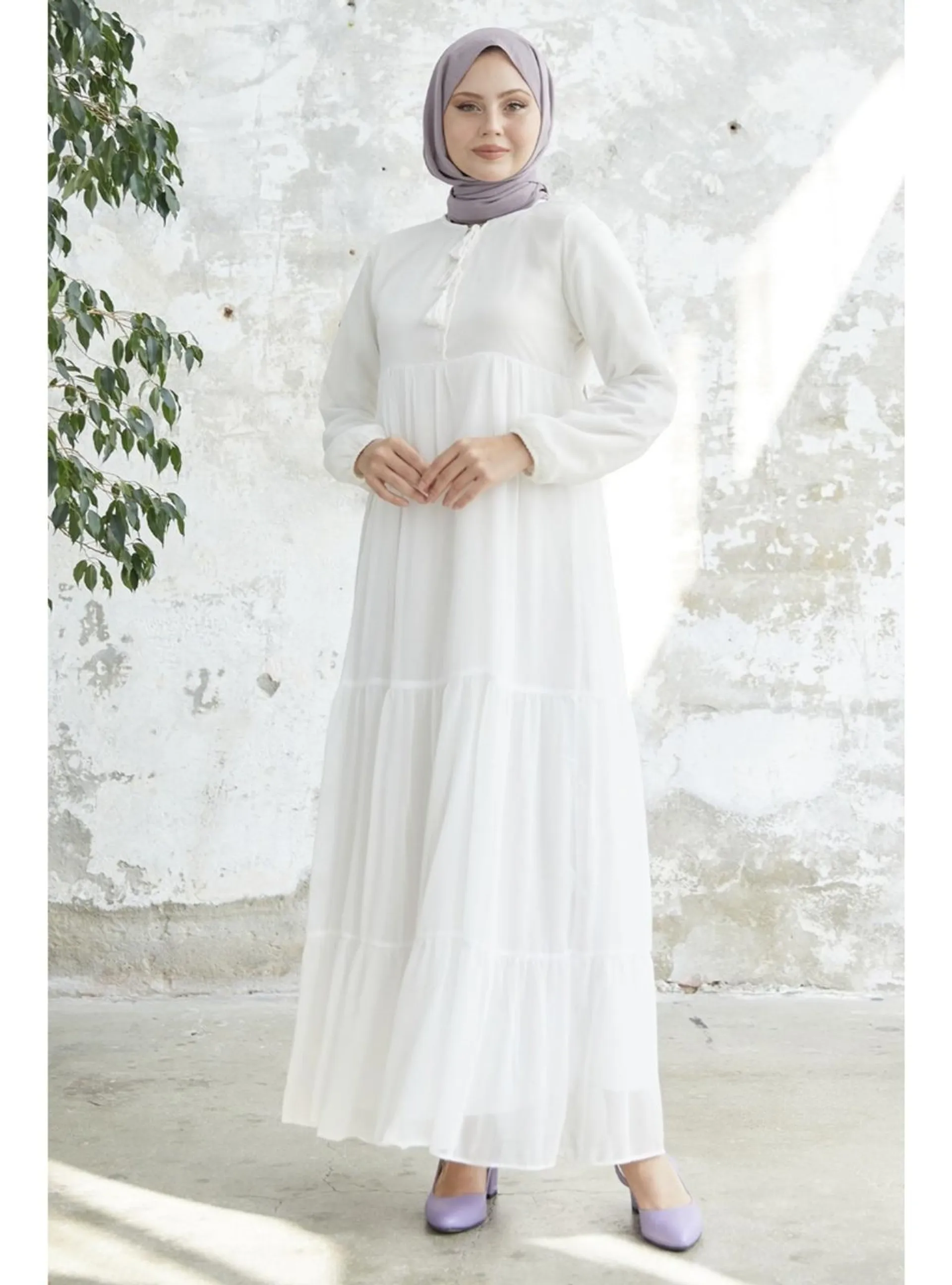 White - Fully Lined - Modest Dress