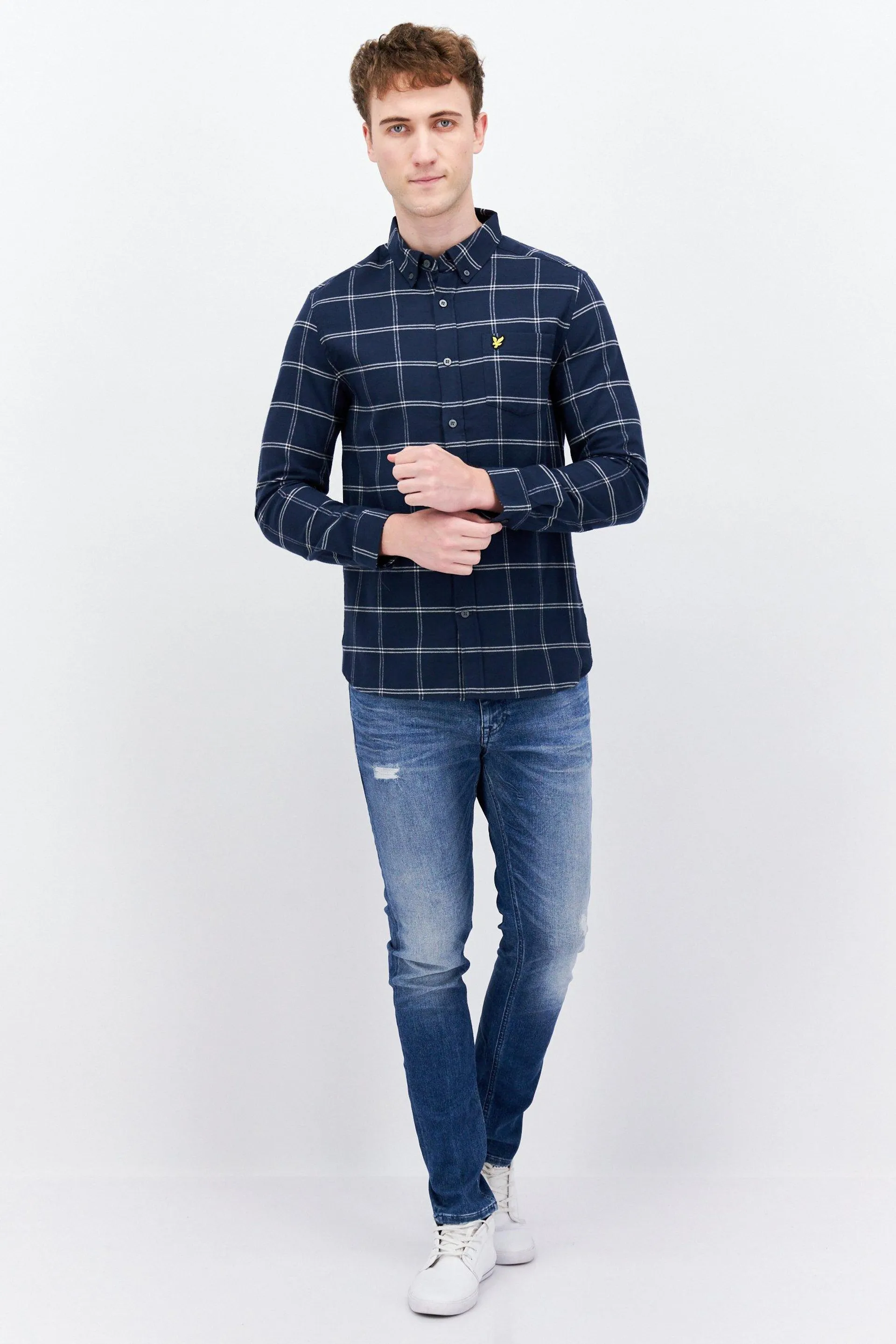 Men Regular Fit Checked Long Sleeves Casual Shirt, Blue Combo