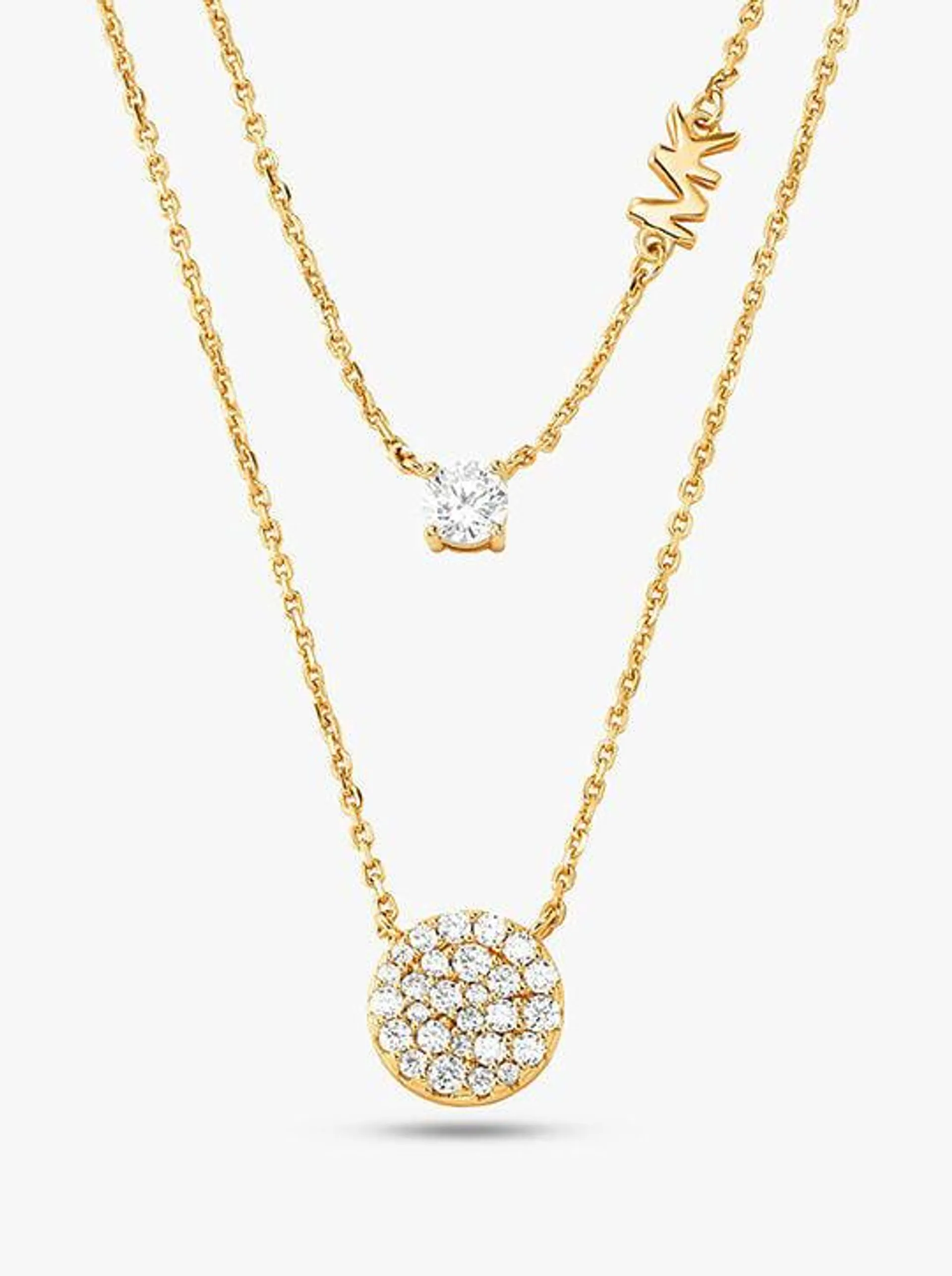 Precious Metal-Plated Gold Pavé Disc Layering Necklace