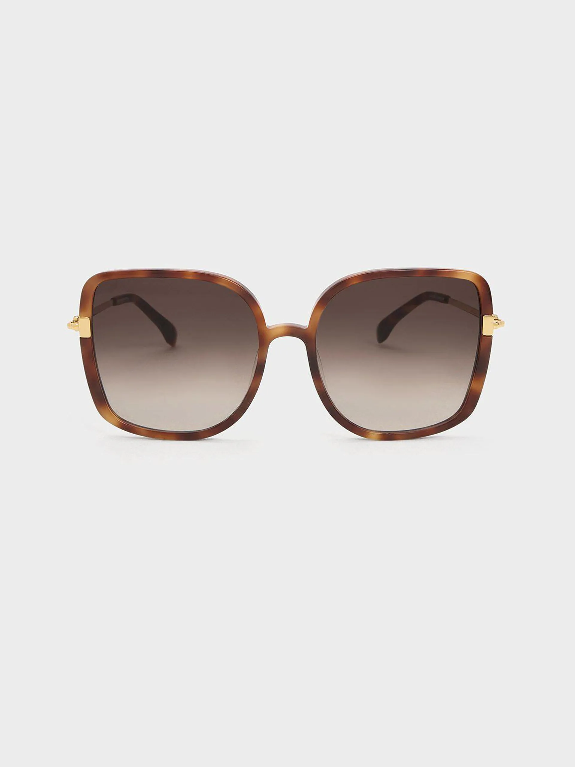 Oversized Square Chain-Link Sunglasses - T. Shell