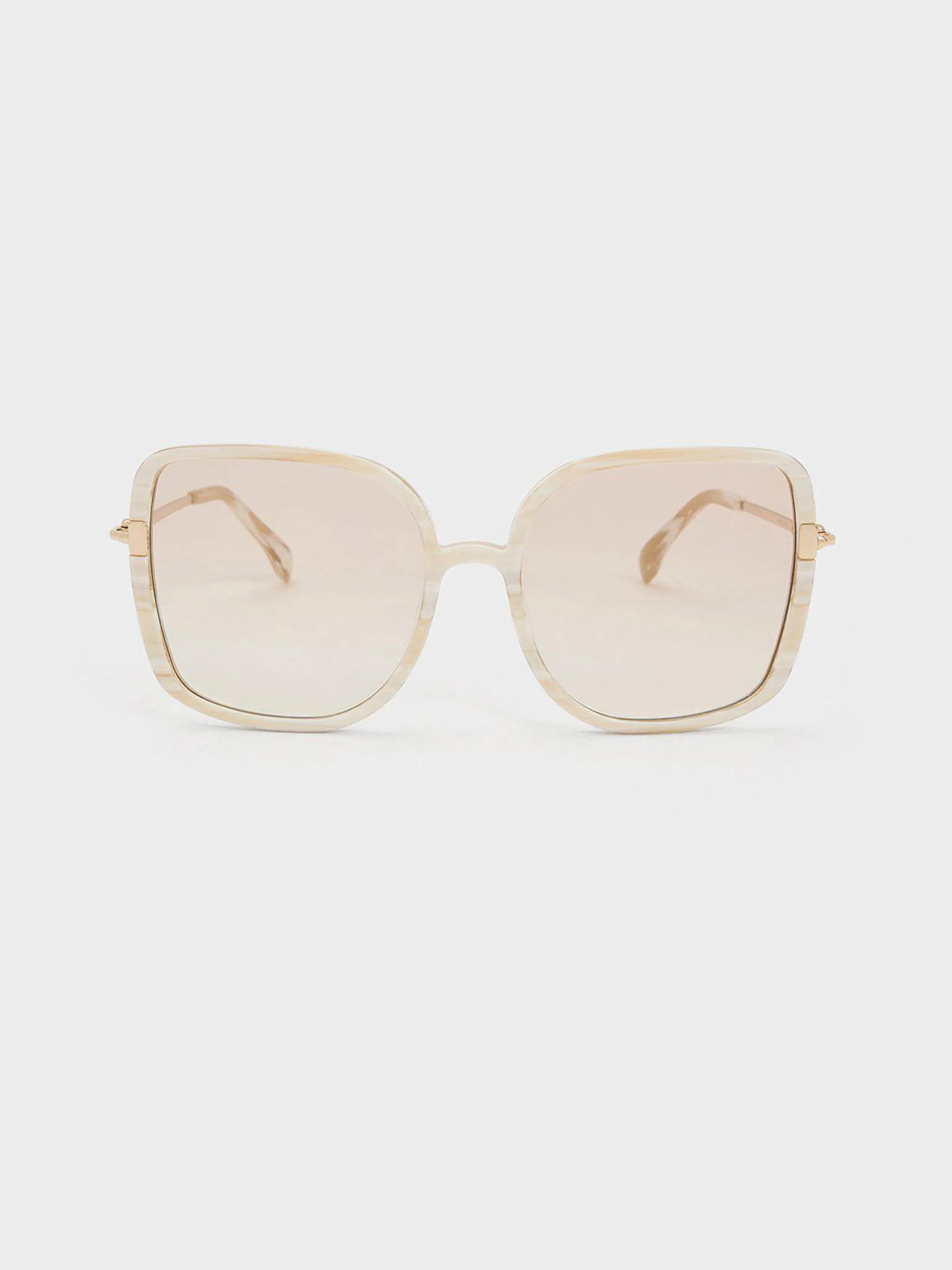 Oversized Square Chain-Link Sunglasses - Cream