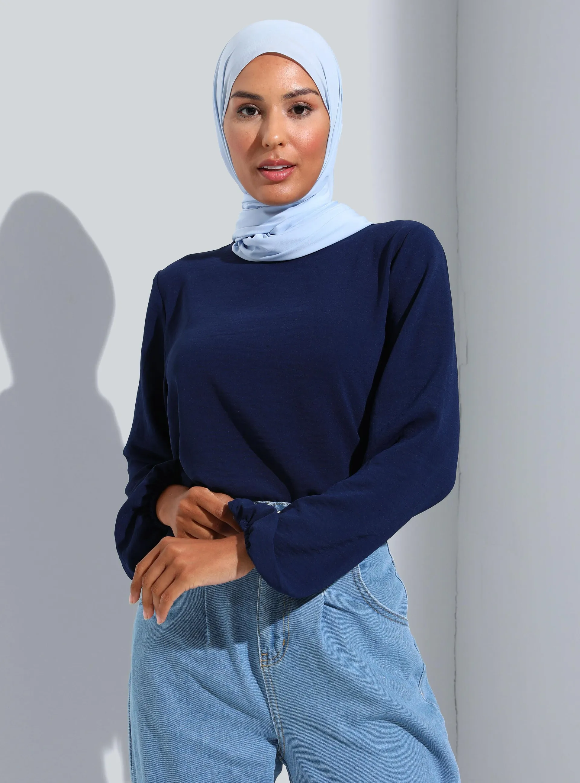 Dark Navy Blue - Crew neck - Blouses