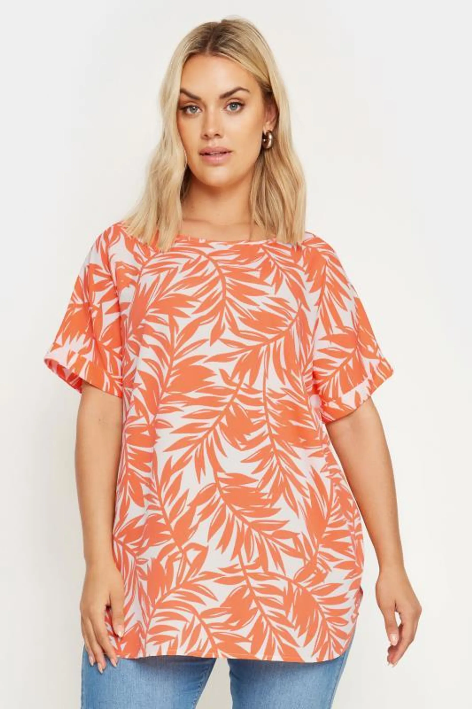 YOURS Curve Orange Tropical Boxy T-Shirt