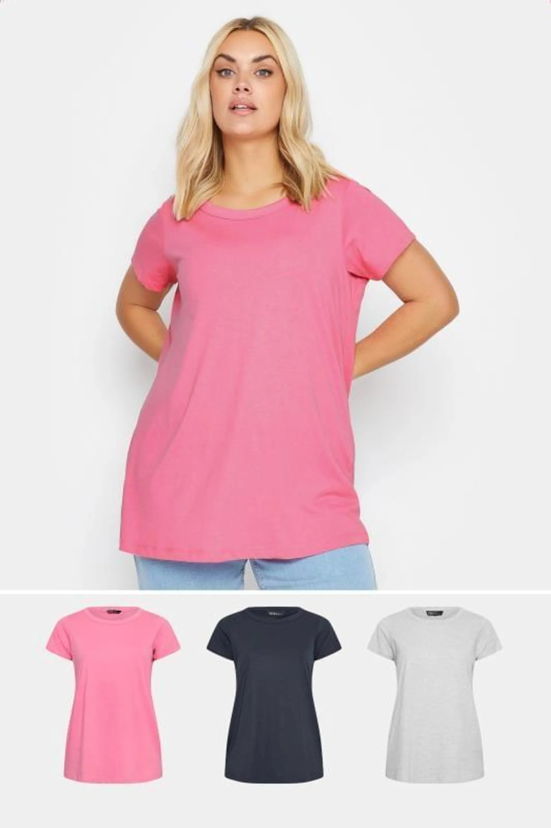 3 PACK Pink & Grey Essential T-Shirts