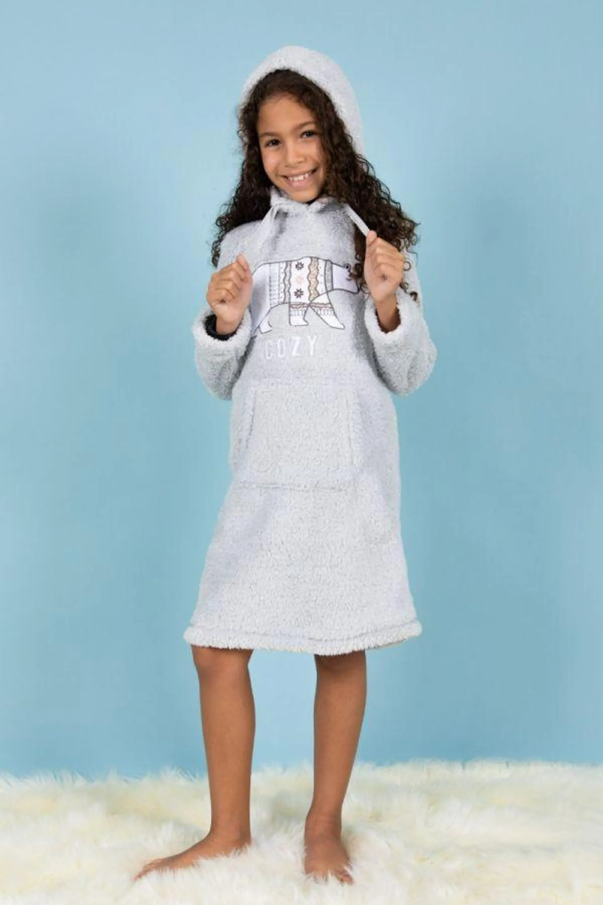 Girls Grey Fleece Polar Bear Nightdress