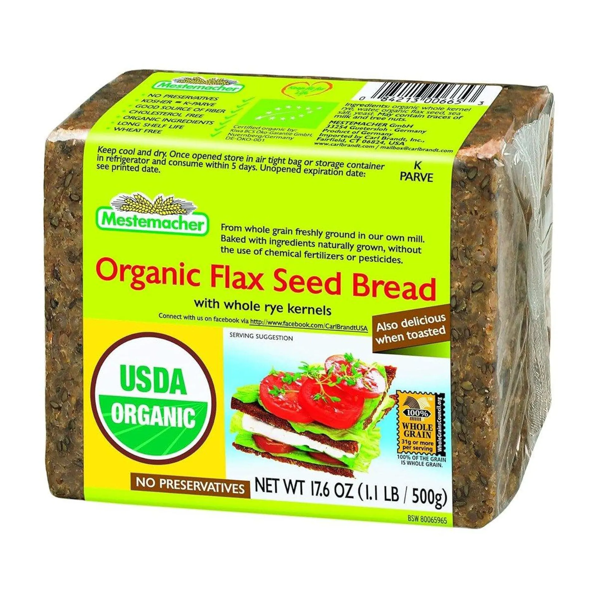 Mestemacher Organic Flax Seed Bread 500 g