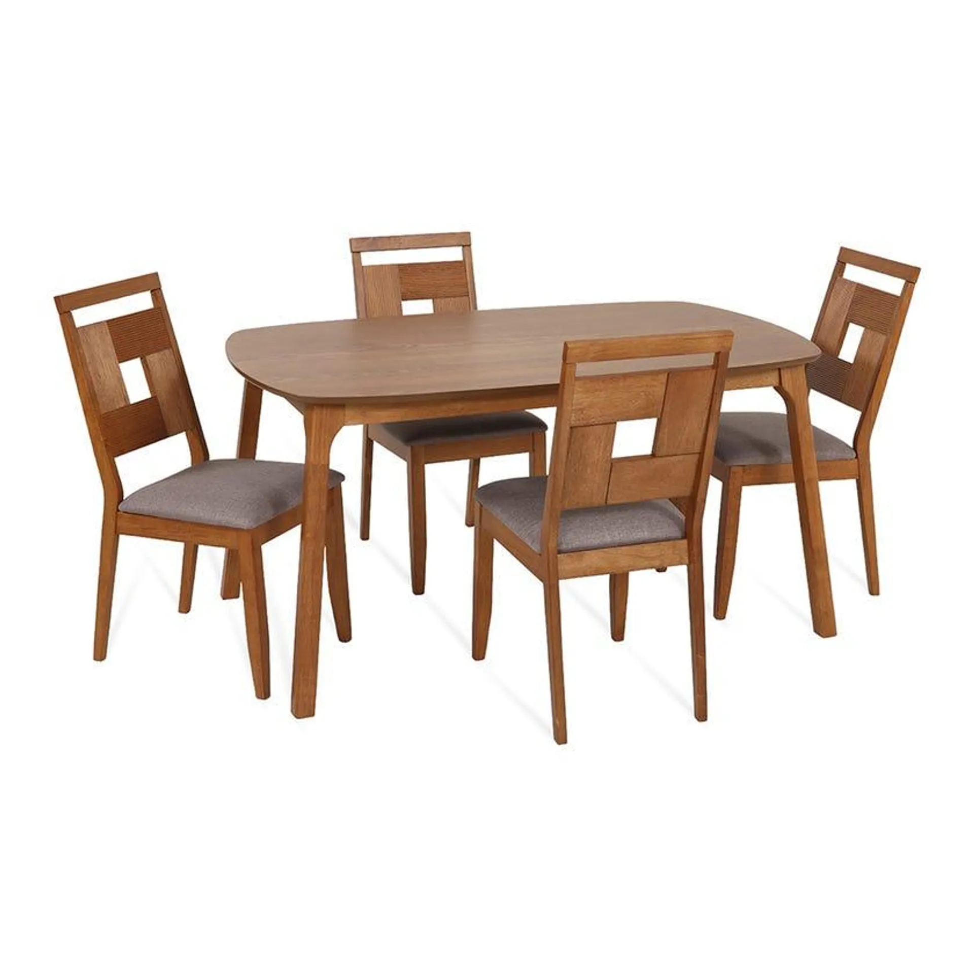 Natria 1+4 Dining Set, Grey & Walnut - 150x90 cm