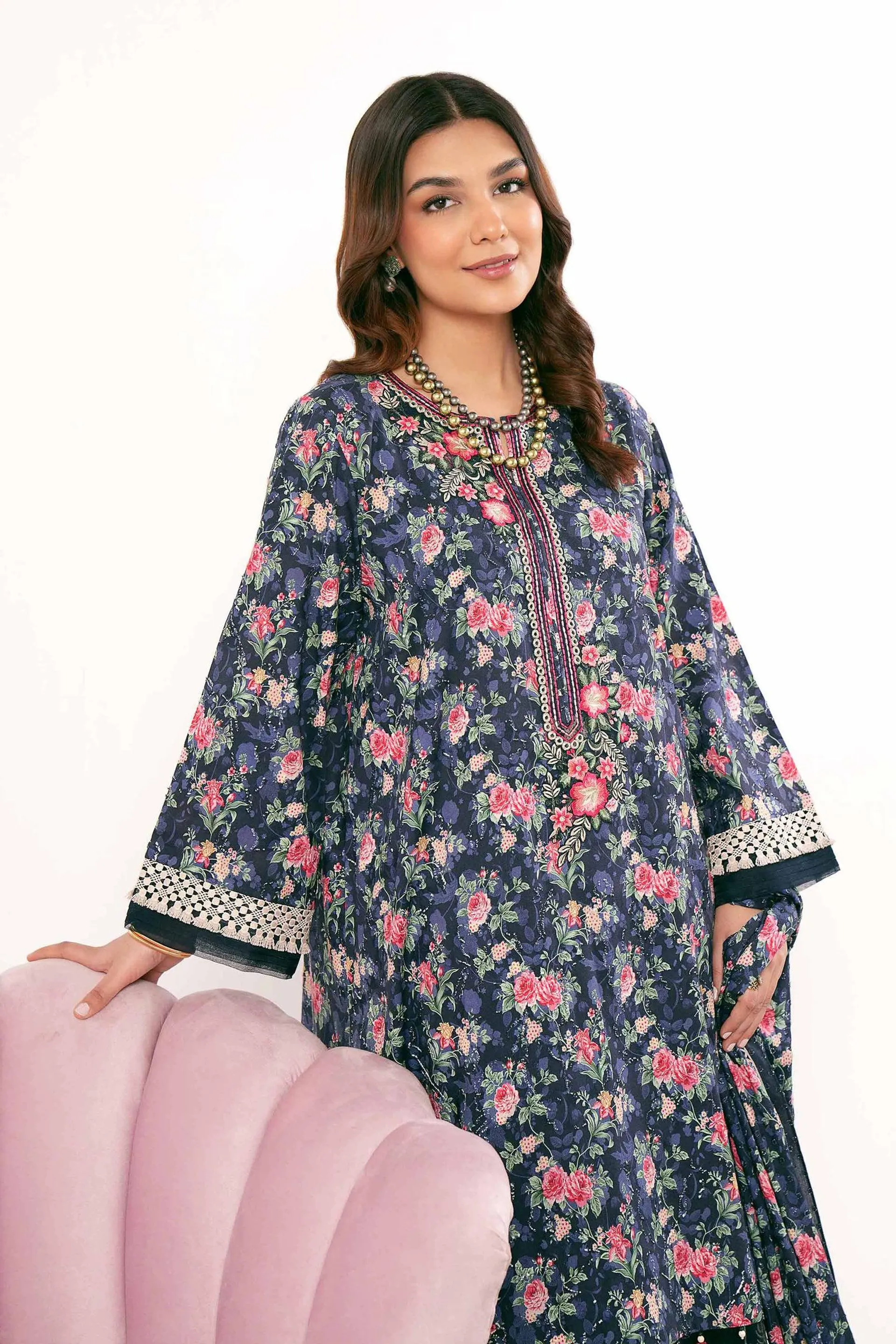 3 Piece - Digital Printed Jacquard Embroidered Suit - 42401180