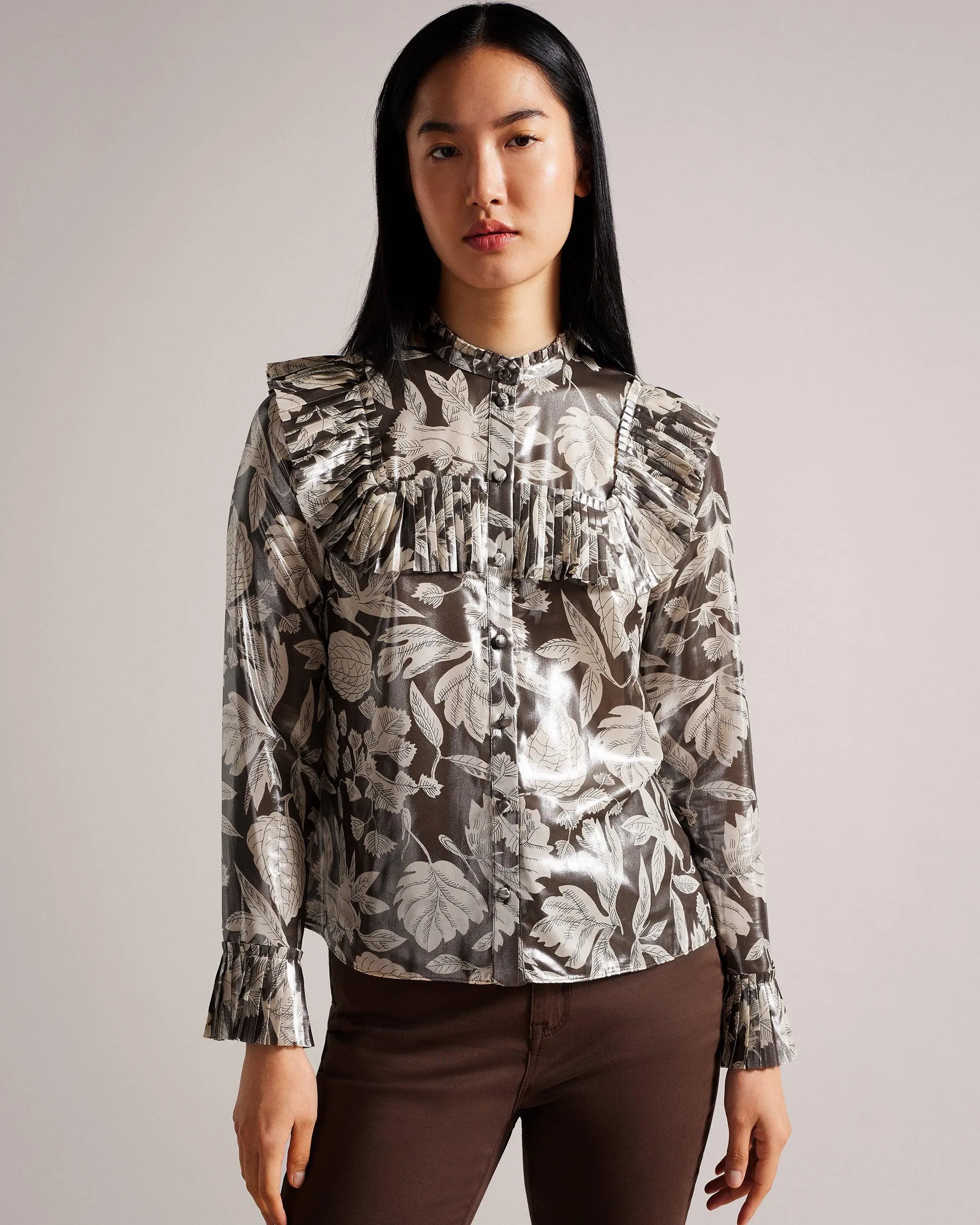 Blouse With Ruffle Bib Detail