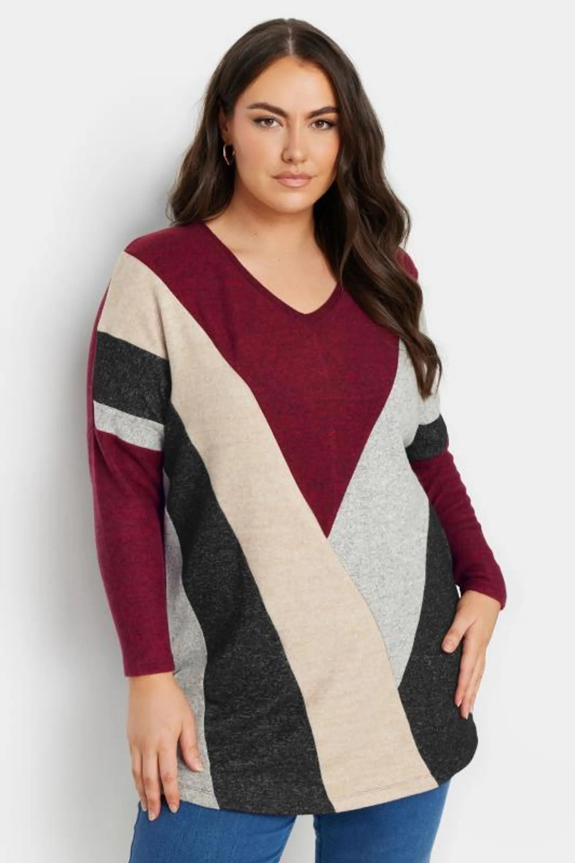 YOURS Curve Red Colour Block Sweatshirt