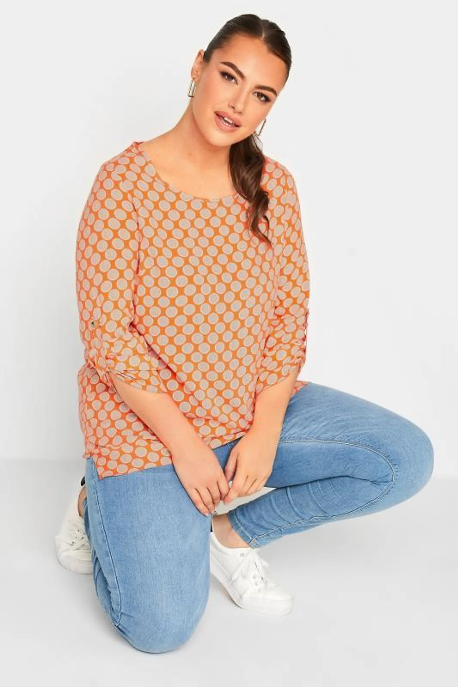 YOURS Curve Orange Abstract Spot Print Blouse