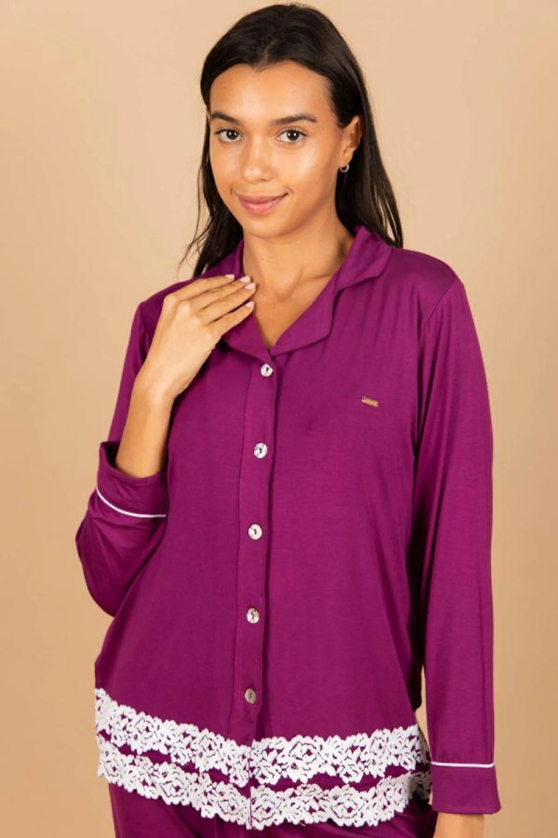 Ladies Plum Button Through Top