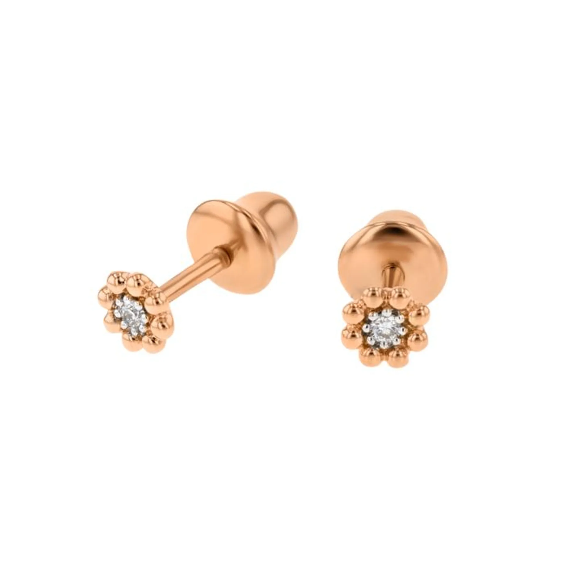 Children's Jewellery Ara Diamond Earrings Rose Gold Flower Eight Petals
