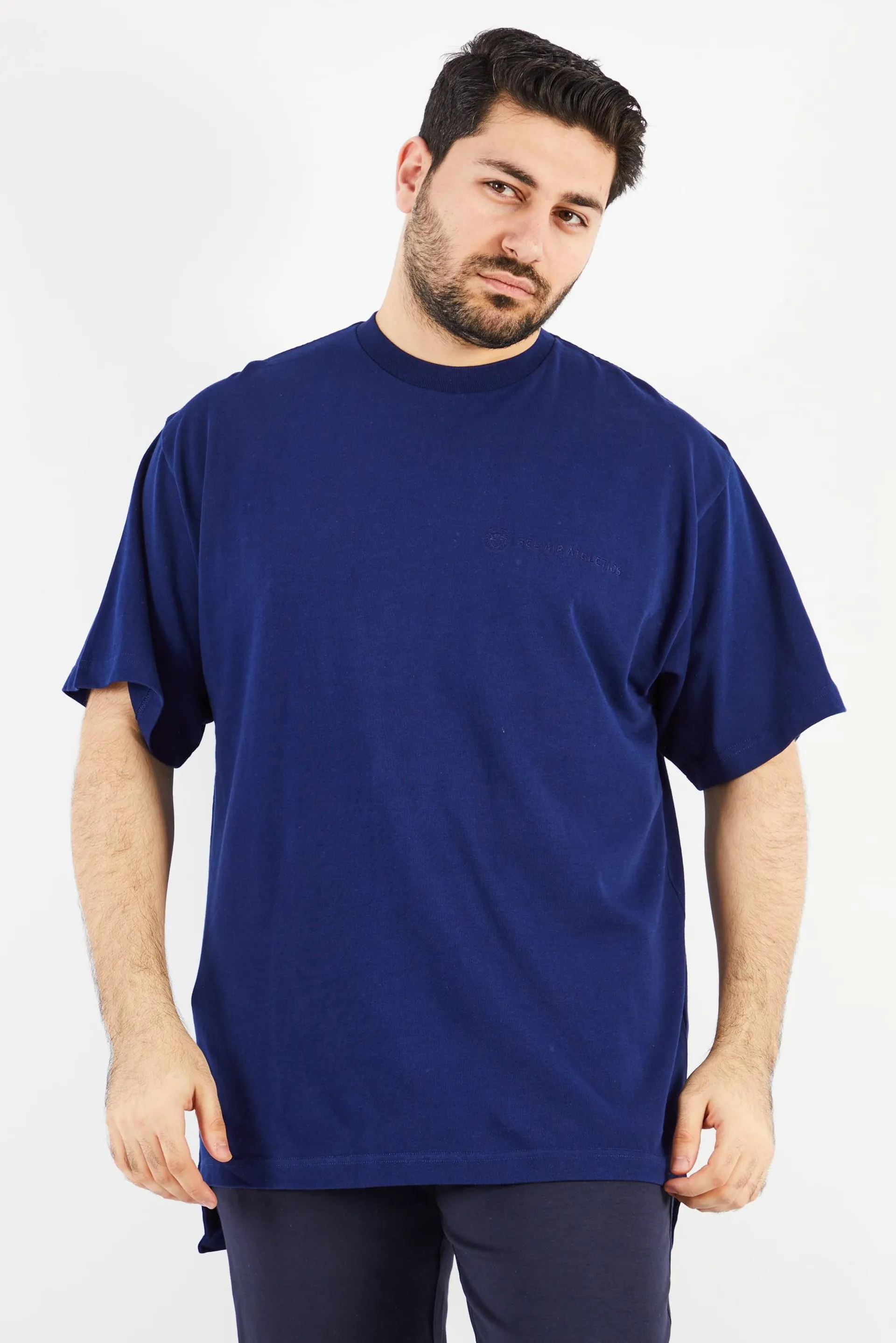 Men Sportswear Fit Short Sleeves Embroidered T-Shirt, Navy Blue