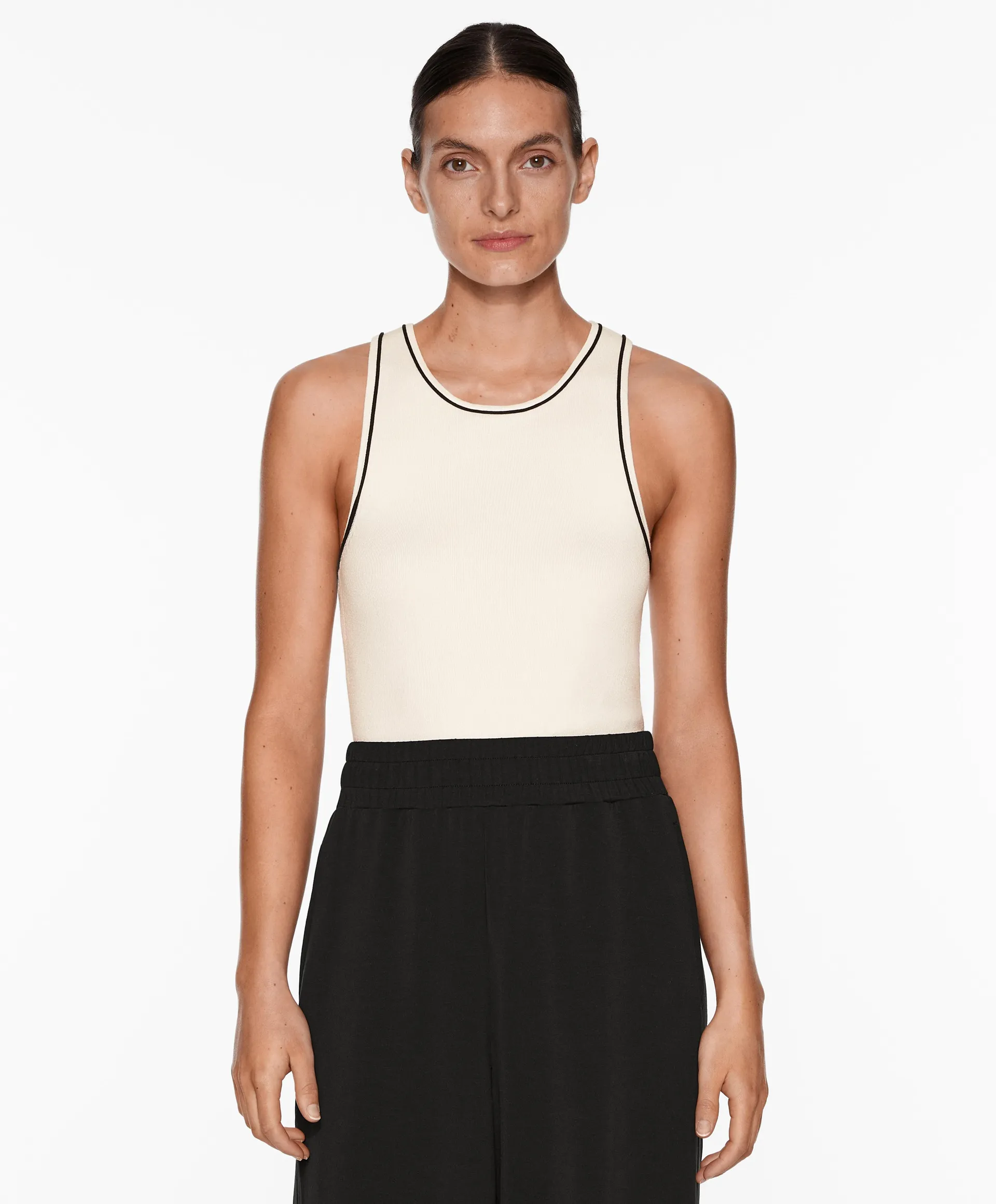 Knit sleeveless top with contrast trim