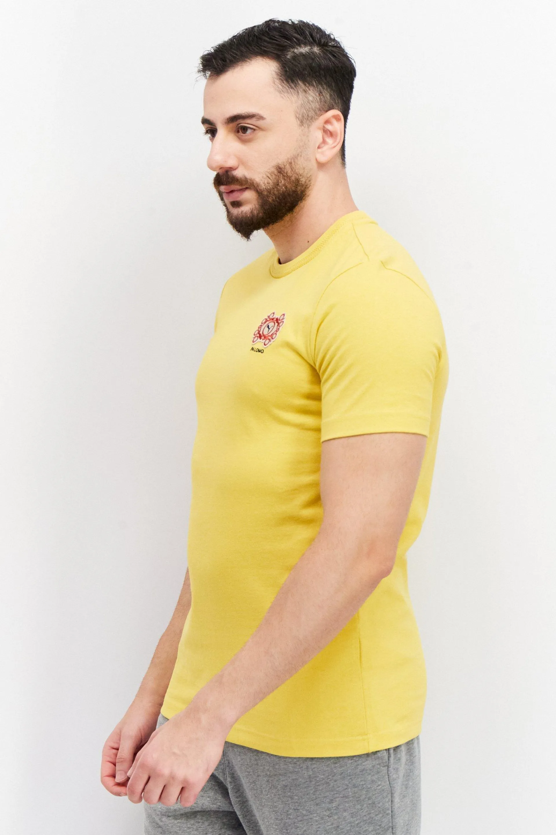 Men Sportswear Fit Short Sleeves Embroidered Logo T-Shirt, Mustard