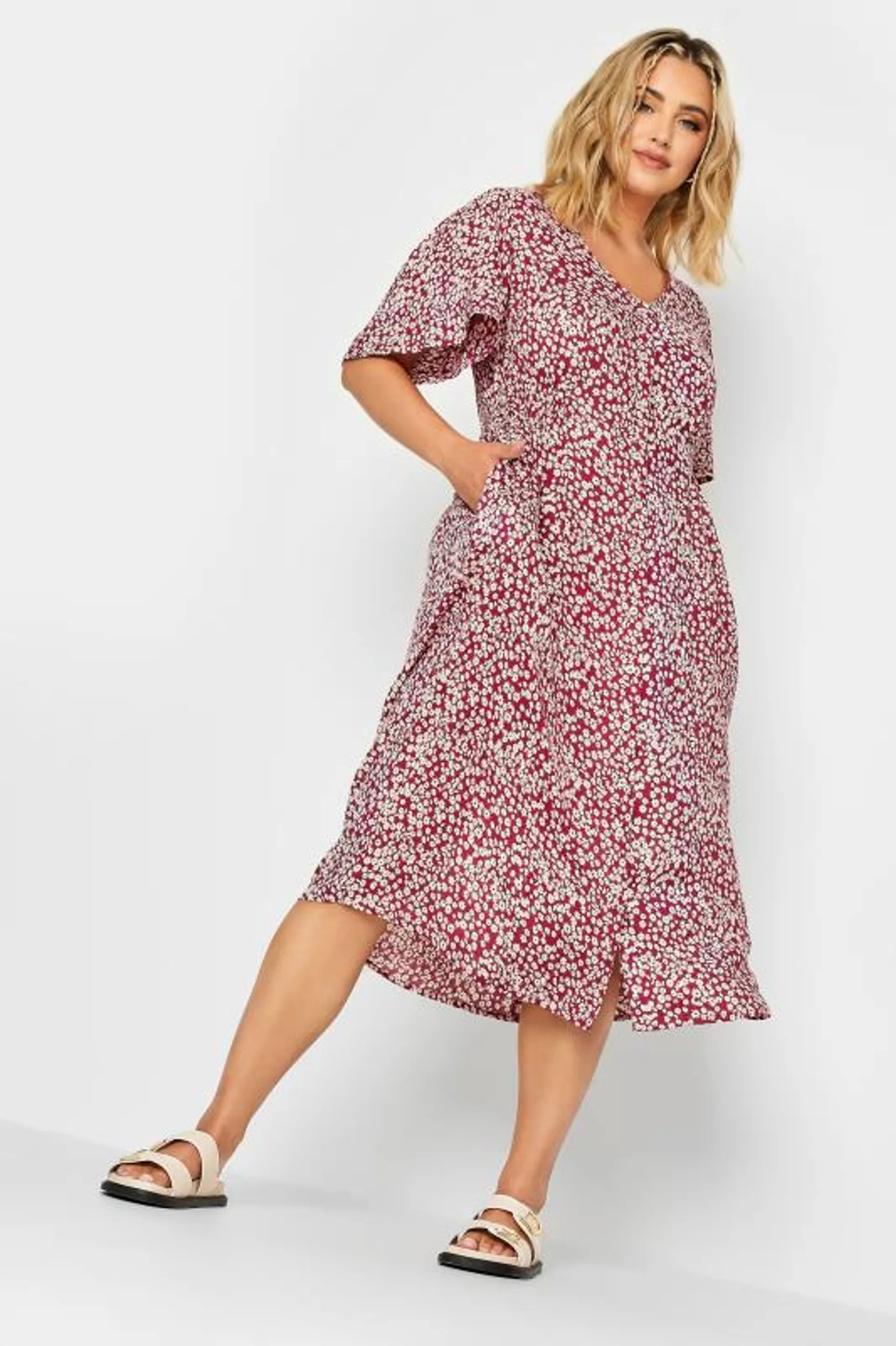 YOURS Curve Red Ditsy Print Tea Dress