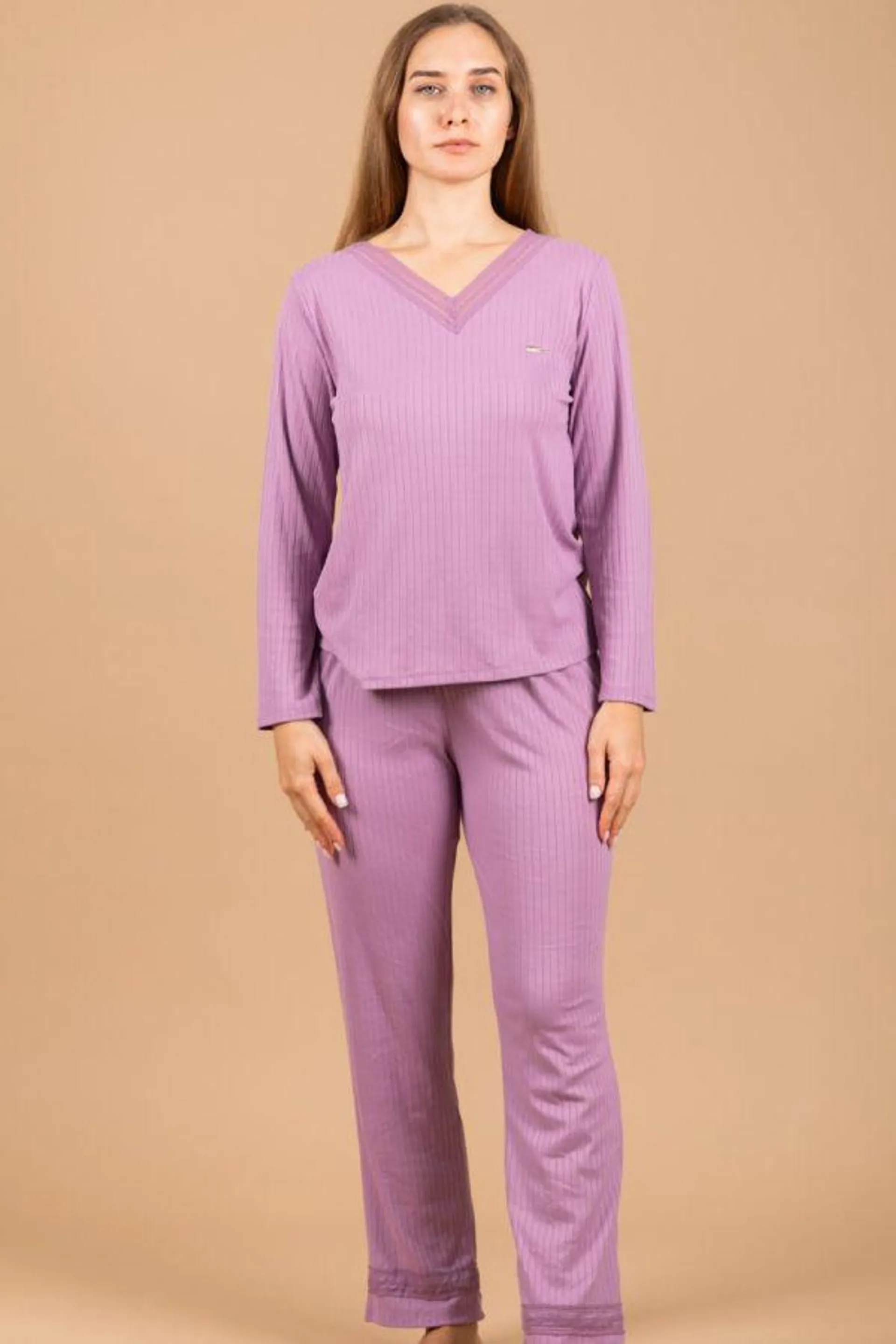 Ladies Lilac Rib Lace PJ