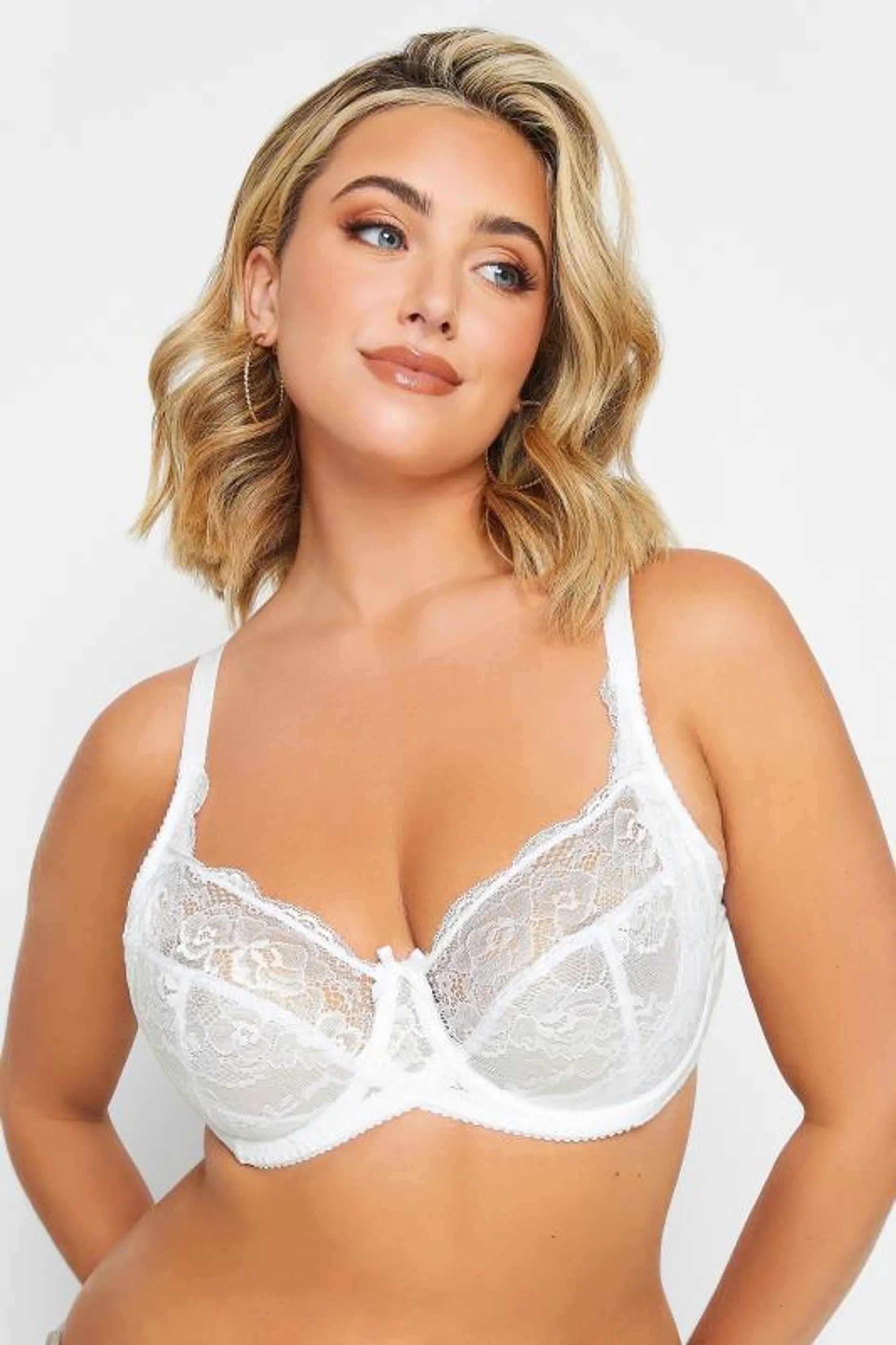 YOURS White Stretch Lace Non-Padded Underwired Balcony Bra