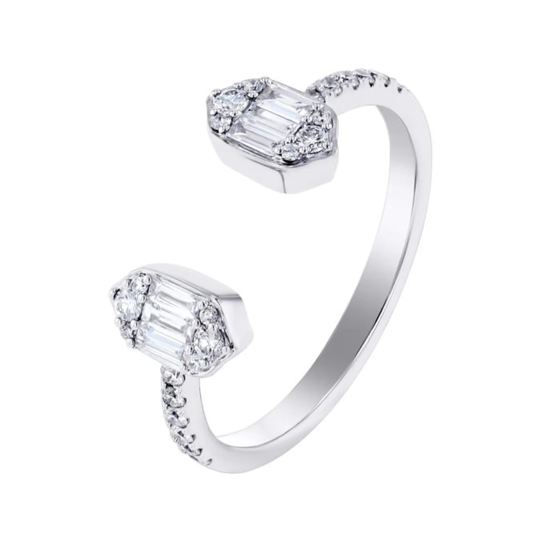 Palace Baguette Open Diamond Ring 18K White Gold