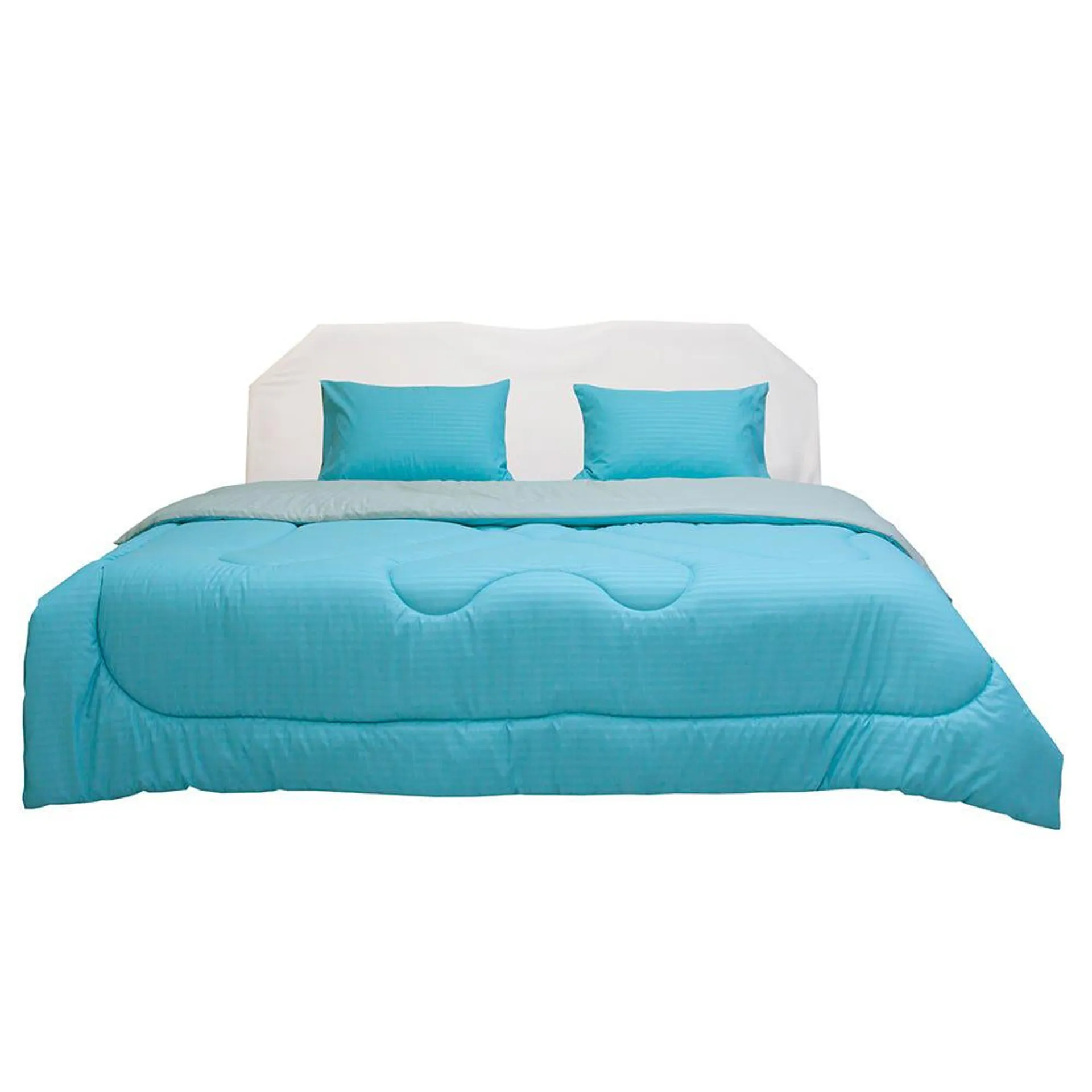 Urbane 3Pc Reversible Comforter Set - Single - Aqua/Stone