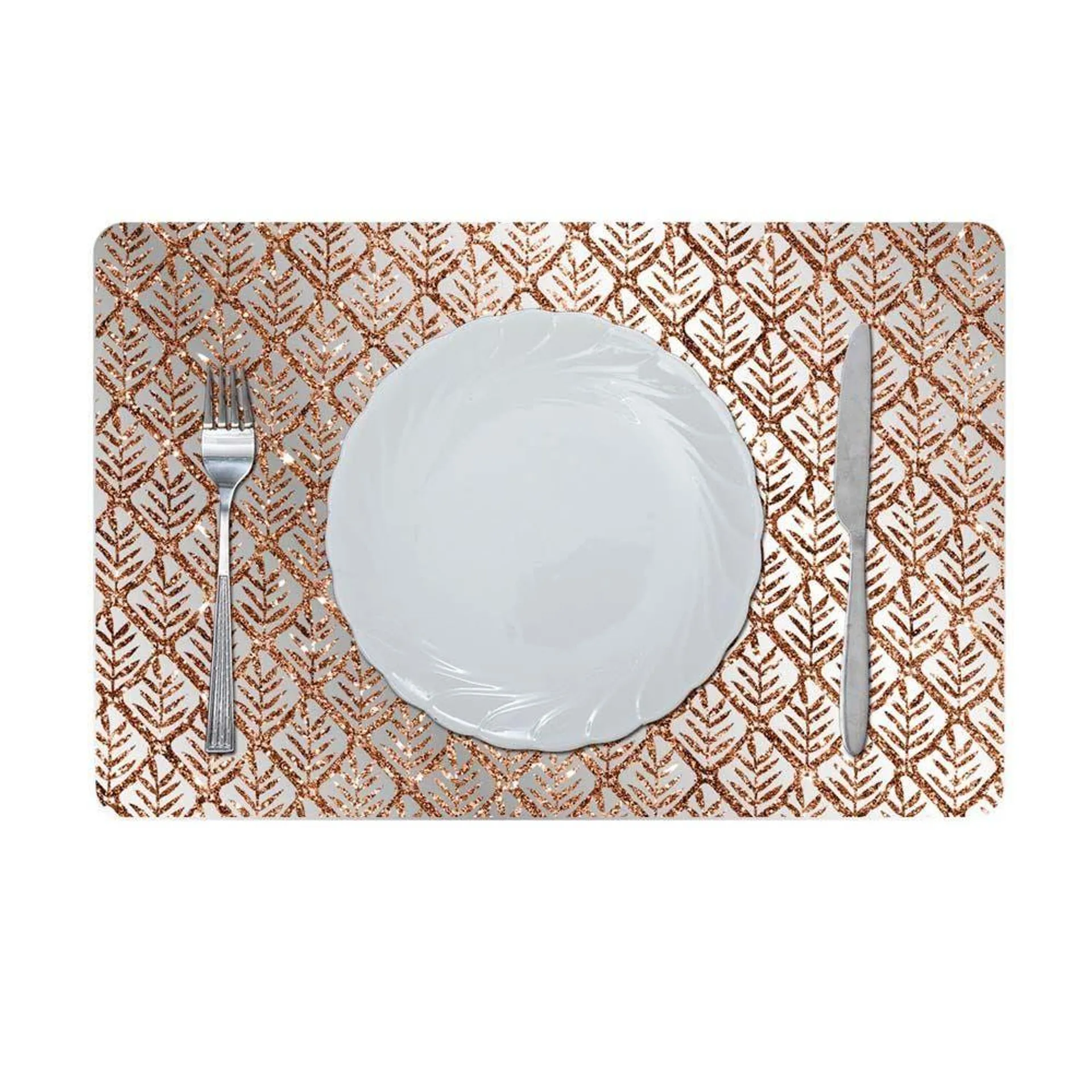 Glamour Glitter Metallic Mirror Look Printed Placemat Copper AEC-29613B