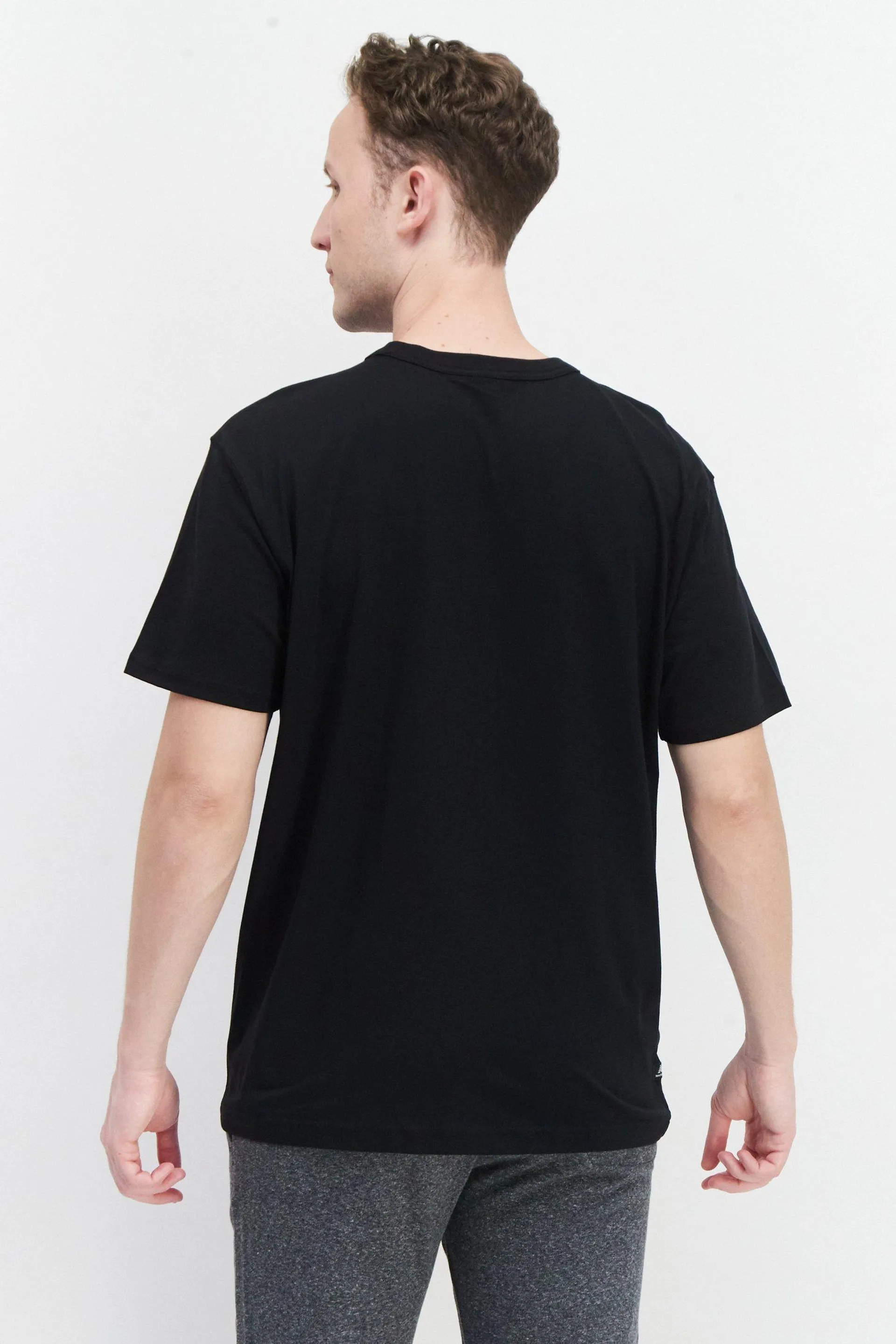 Men Crew Neck Short Sleeves Brand Logo T-Shirt, Black