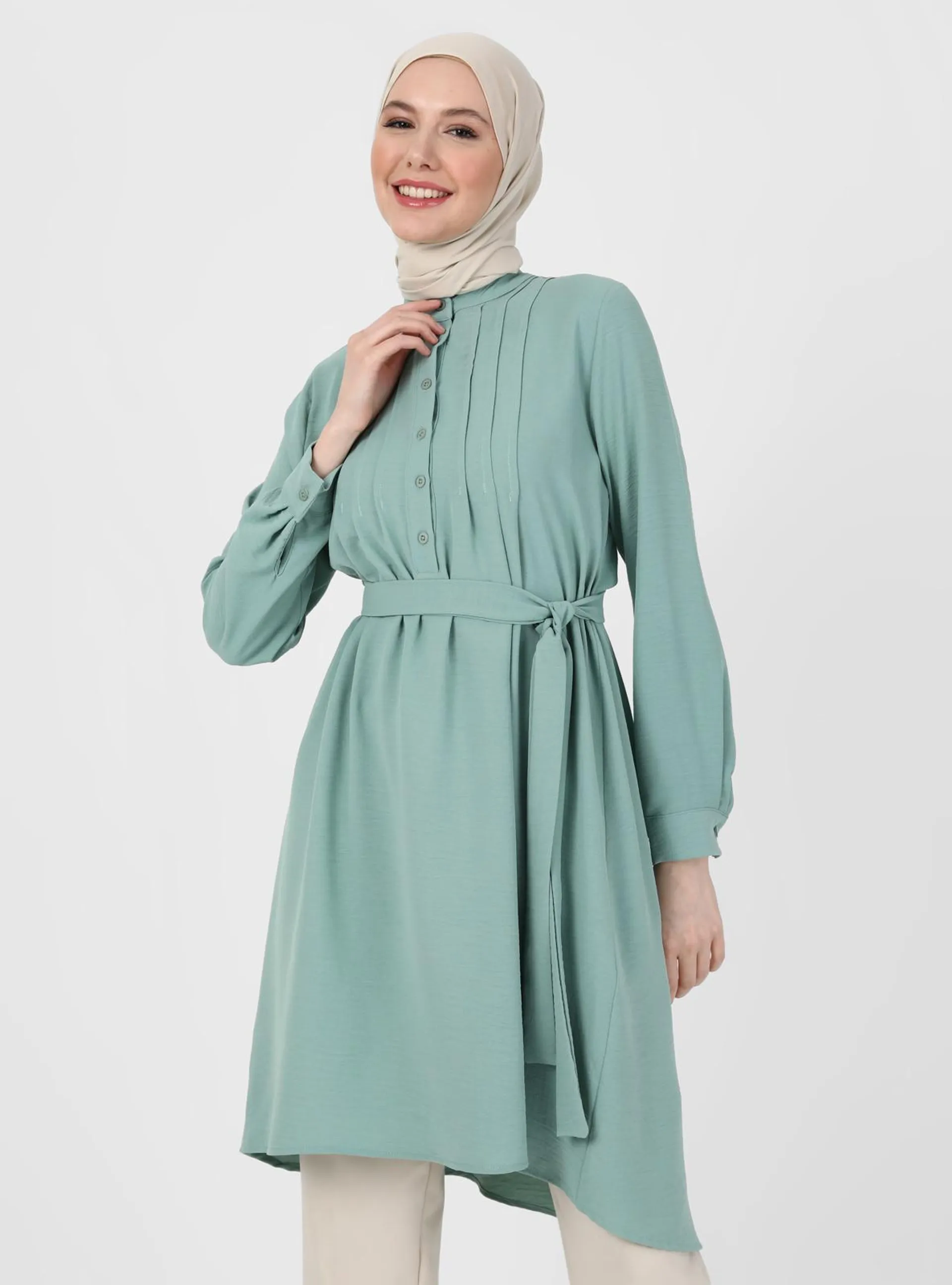 Light Green Almond - Button Collar - Tunic