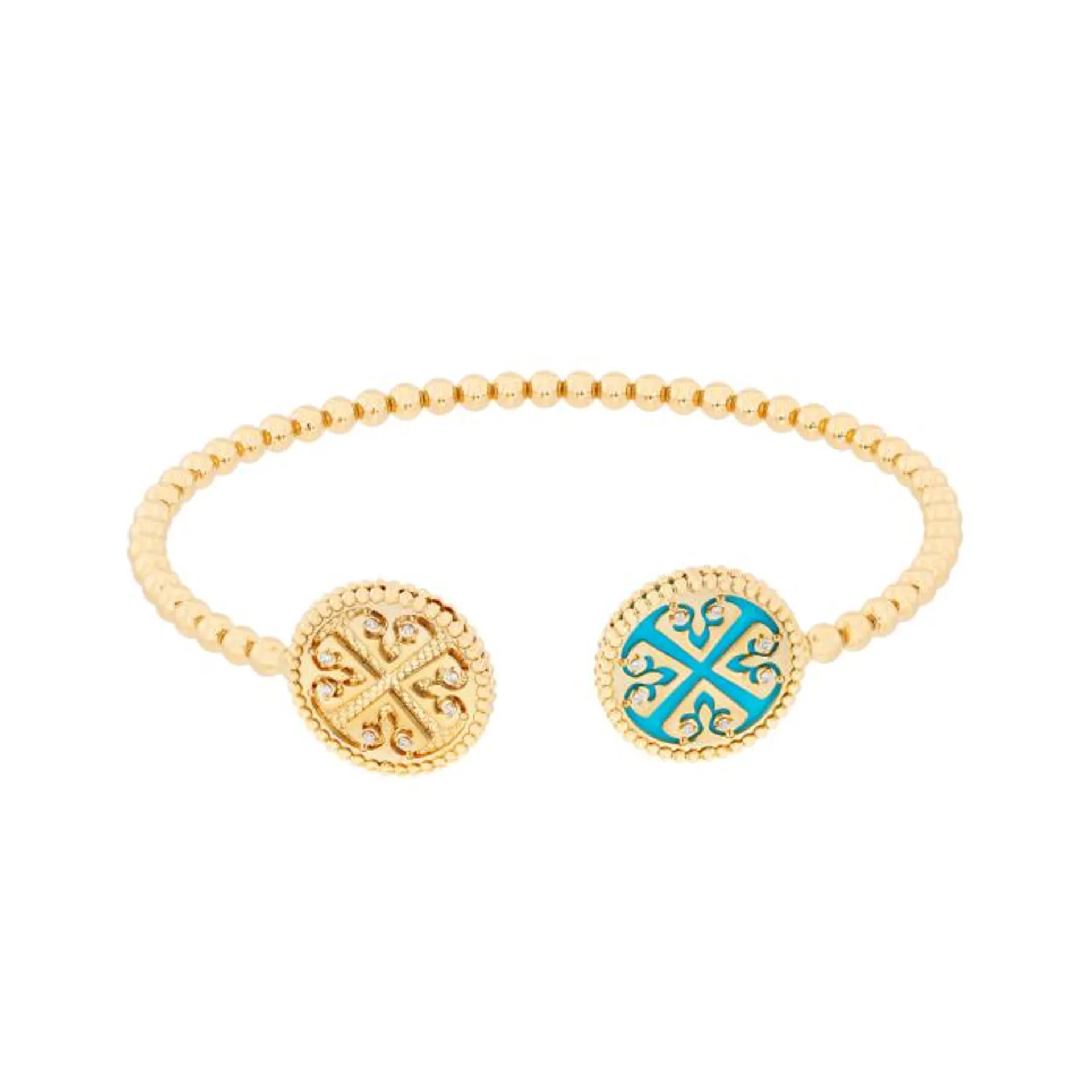 Lace Turquoise Stone Diamond Bangle in 18K Yellow Gold