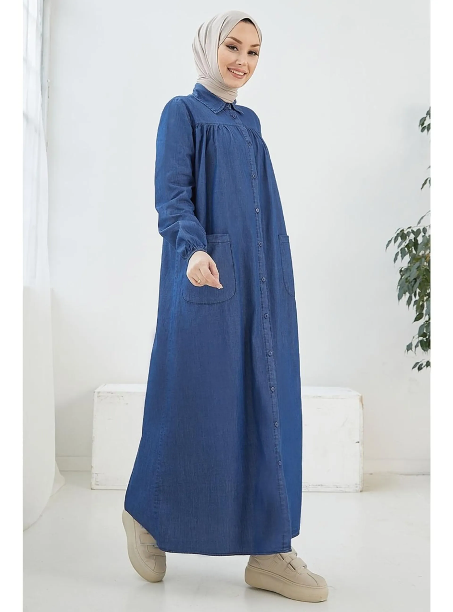 Blue - Unlined - Modest Dress