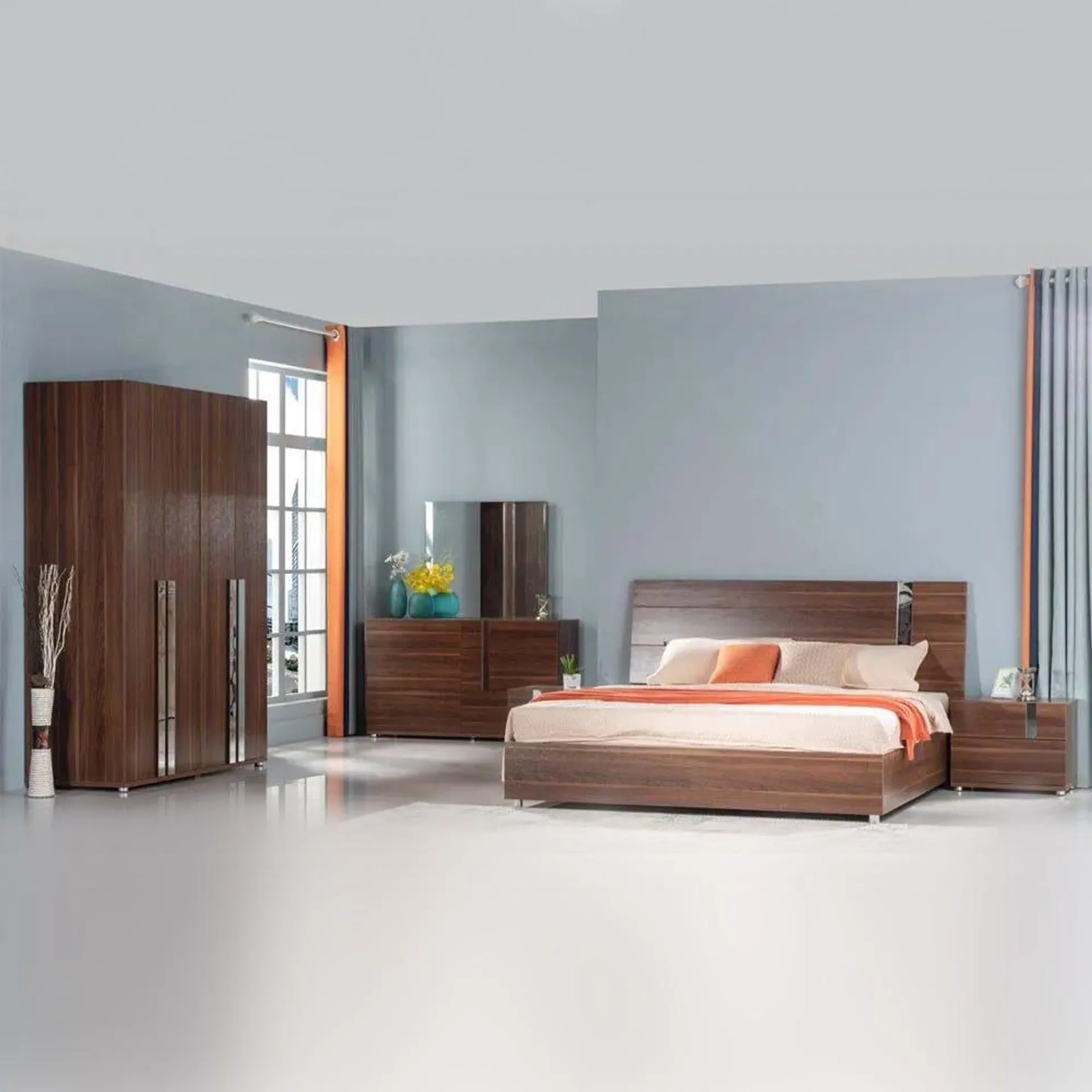 Maybell Bedroom Set - Walnut/Silver