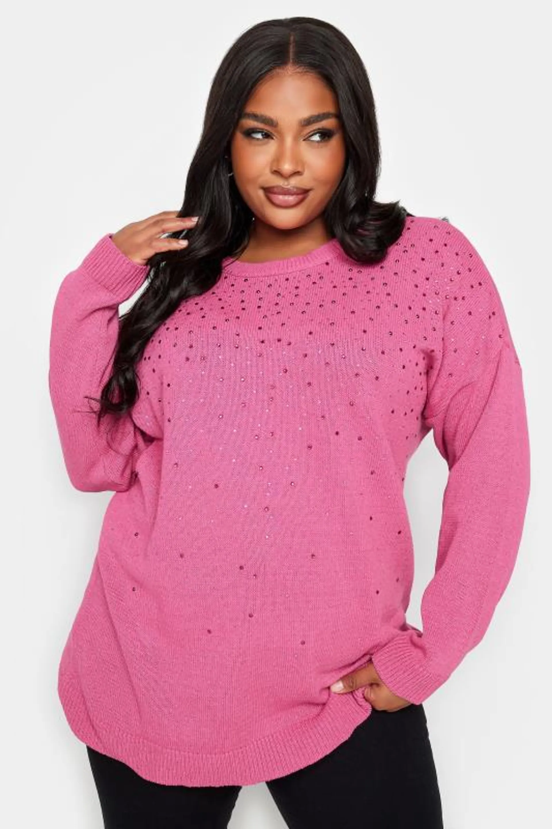 YOURS Curve Pink Embellished Knitted Jumper